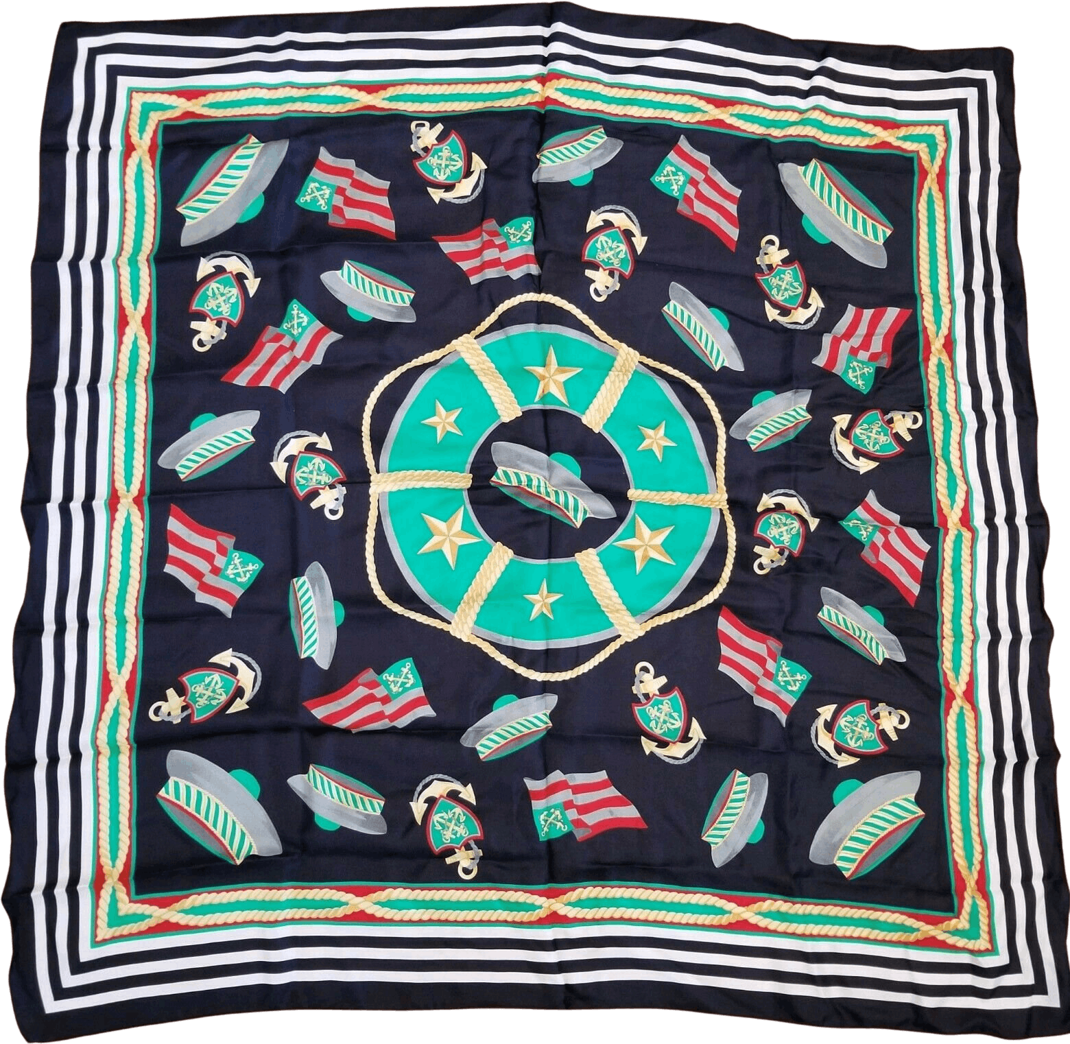 Vintage Navy Blue Nautical Print Silk Scarf by Art of Silk We Rack