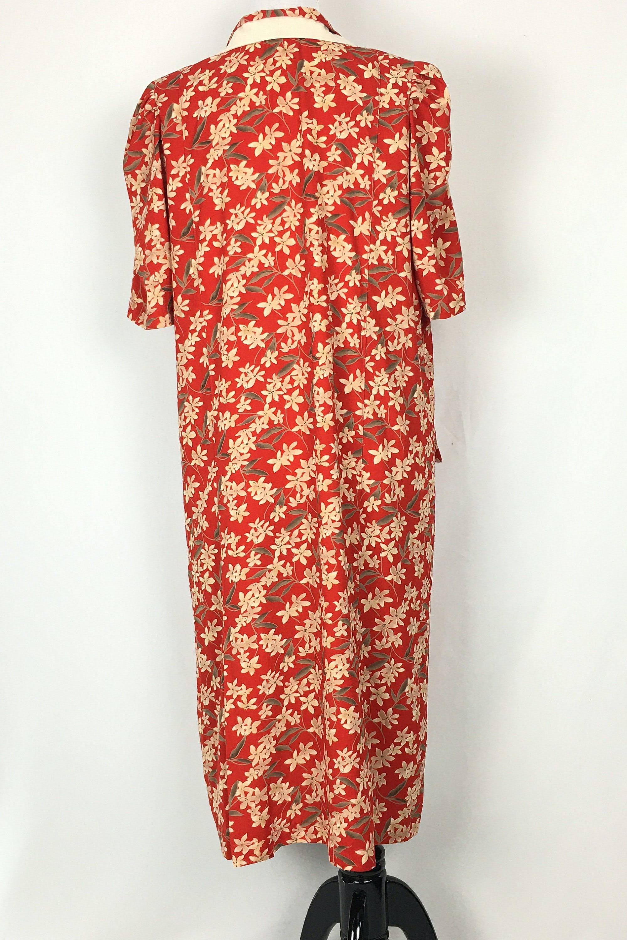 Vintage 80's Red and Cream Floral Button Front Shift Dress | Shop THRILLING