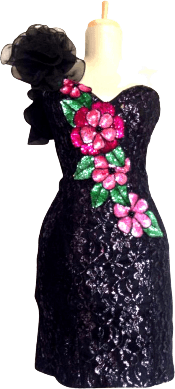 1980s Sequin Floral Strapless Dress | x-small/small main image 0