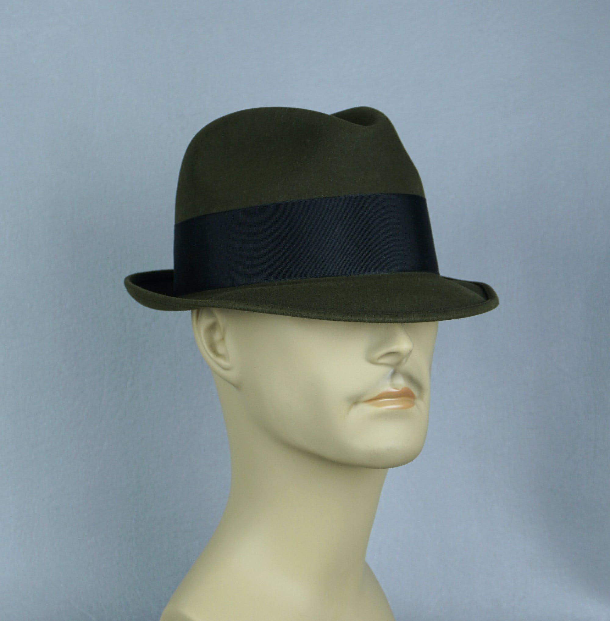Vintage Mans Fedora, 60’s Dark Olive Green Trilby Hat by Knox Shop