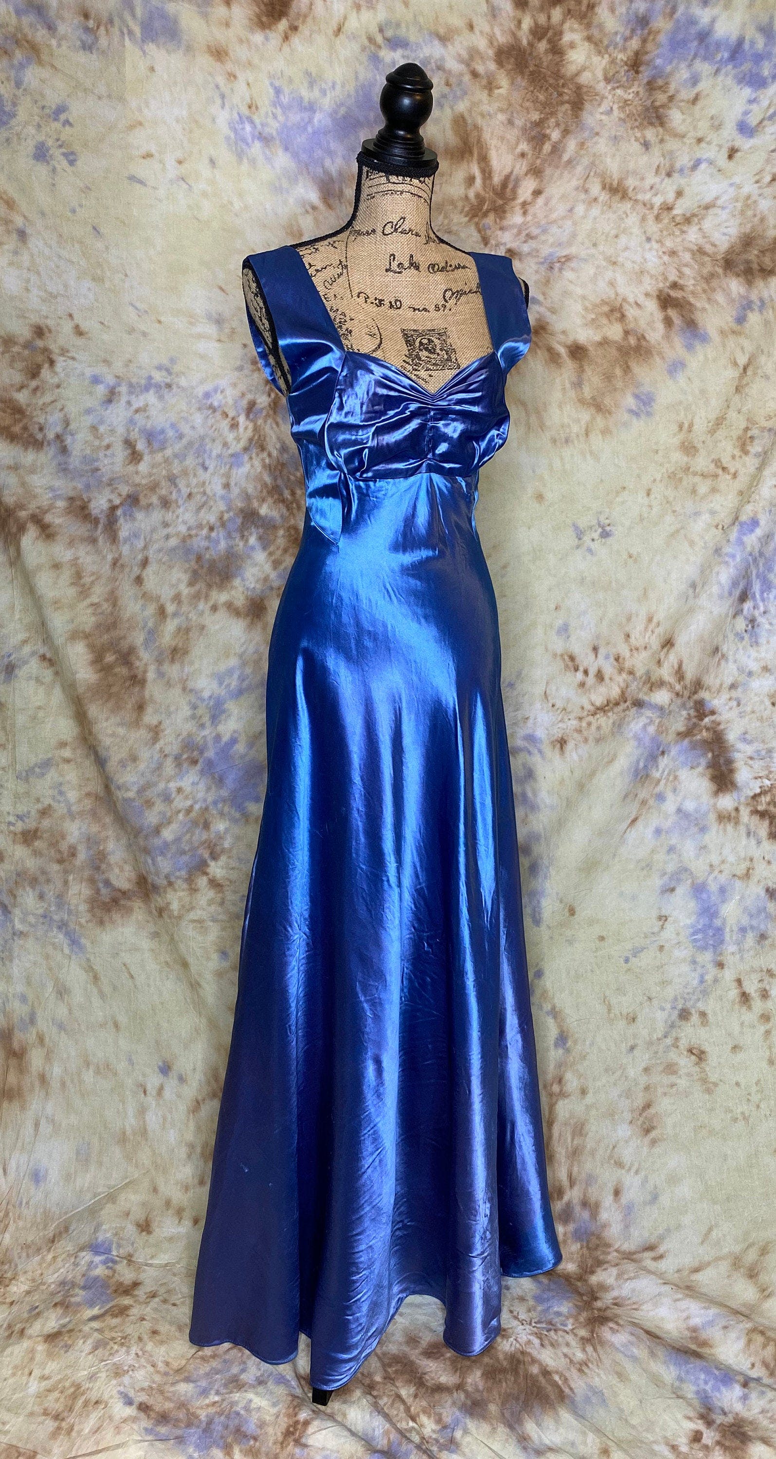 Vintage 30's Royal Blue Satin Gown | Shop THRILLING