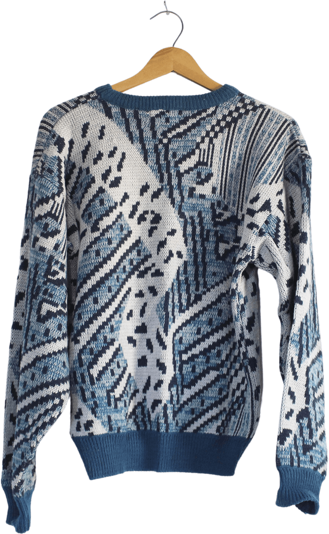Vintage White and Blue Abstract Patterned Acrylic Crewneck Sweatshirt ...