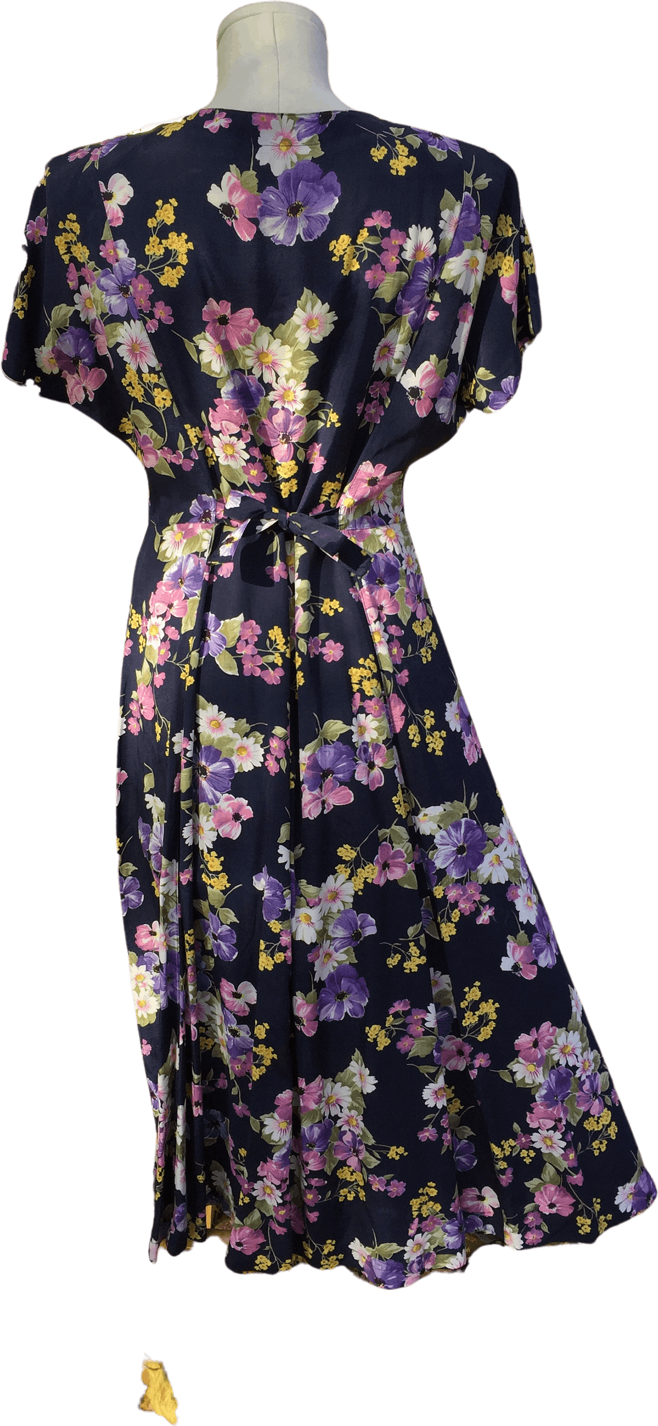 Vintage 90’s Navy Polka Dot Dress with Attached Floral Short Sleeve