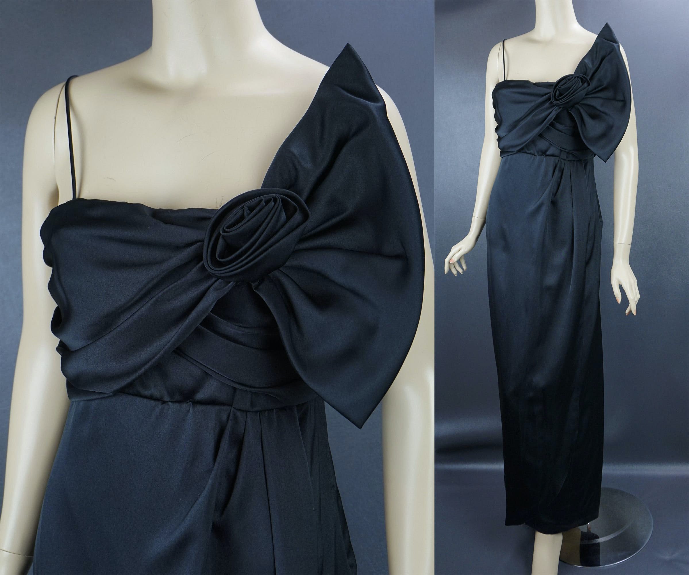 Vintage 80's Black Bow Column Gown by Noel Sophisticates | Shop THRILLING