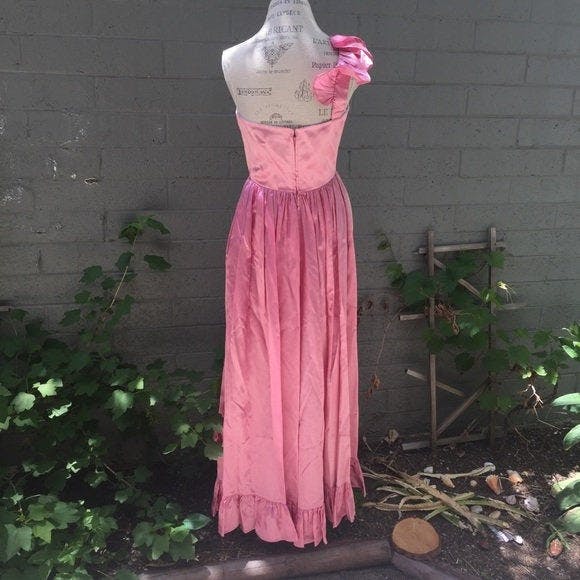 Vintage 70's One Shoulder Silk Gown with Assymetrical Ruffle | Shop ...