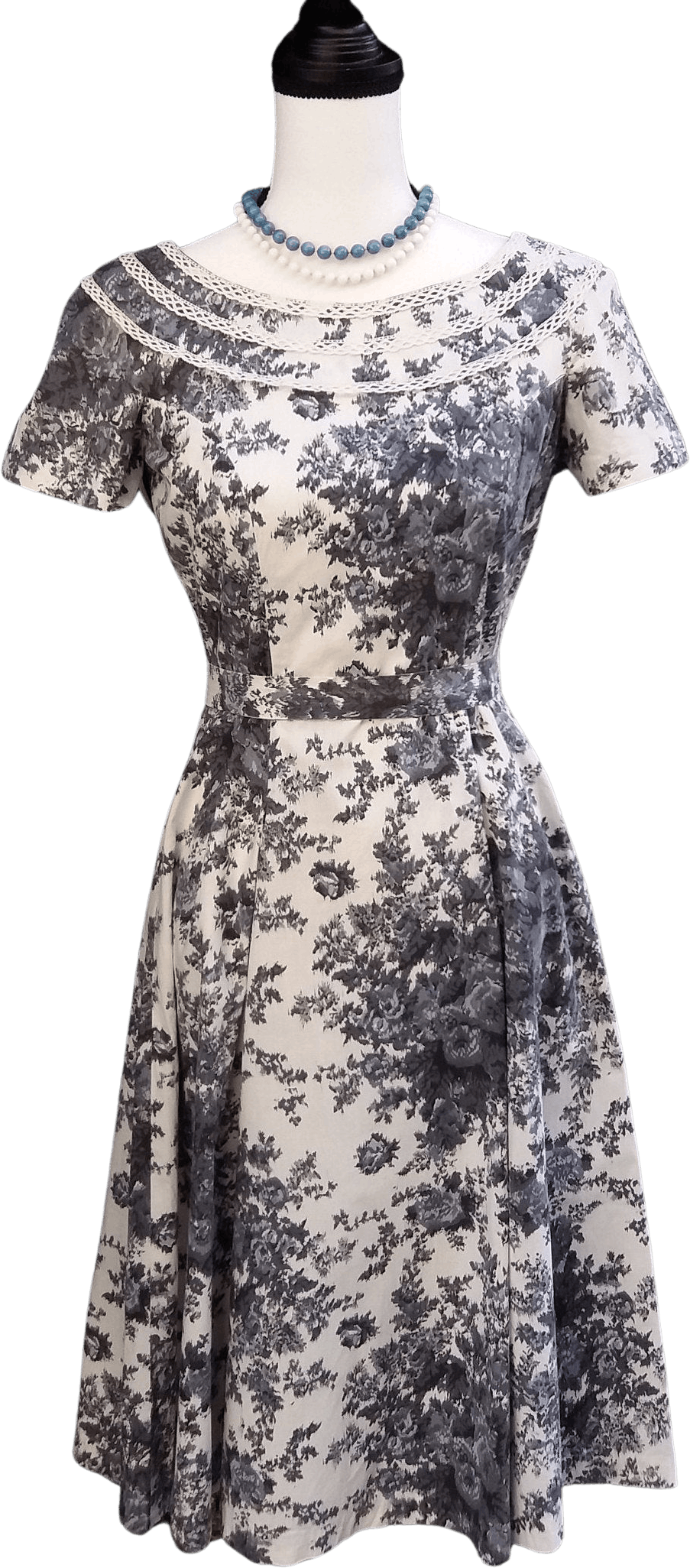 Vintage Blue Floral Print Lace Trim Dress | Shop THRILLING