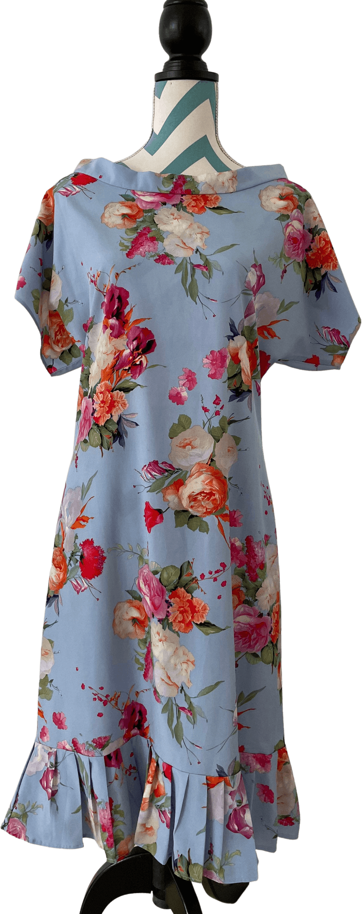 Vintage Blue Floral Print Pleated Hem Dress | Shop THRILLING