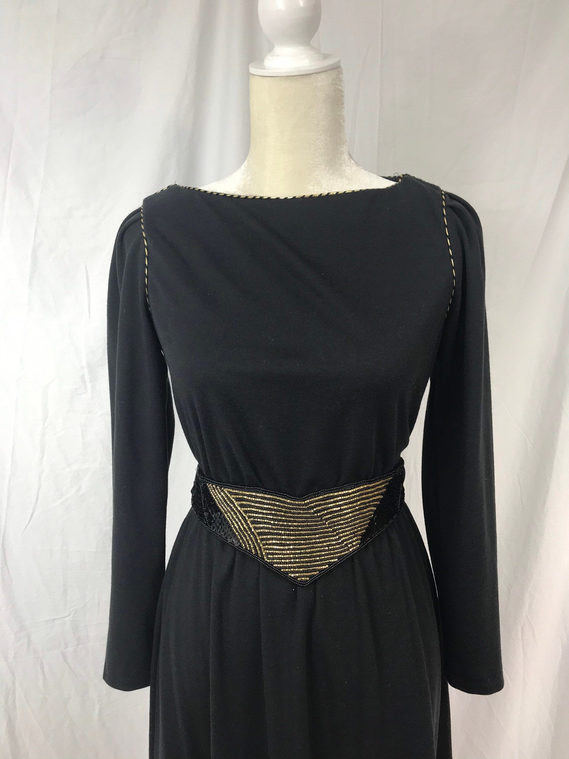 Vintage 70's Black Dress with Gold and Black Sequin Belt | Shop THRILLING
