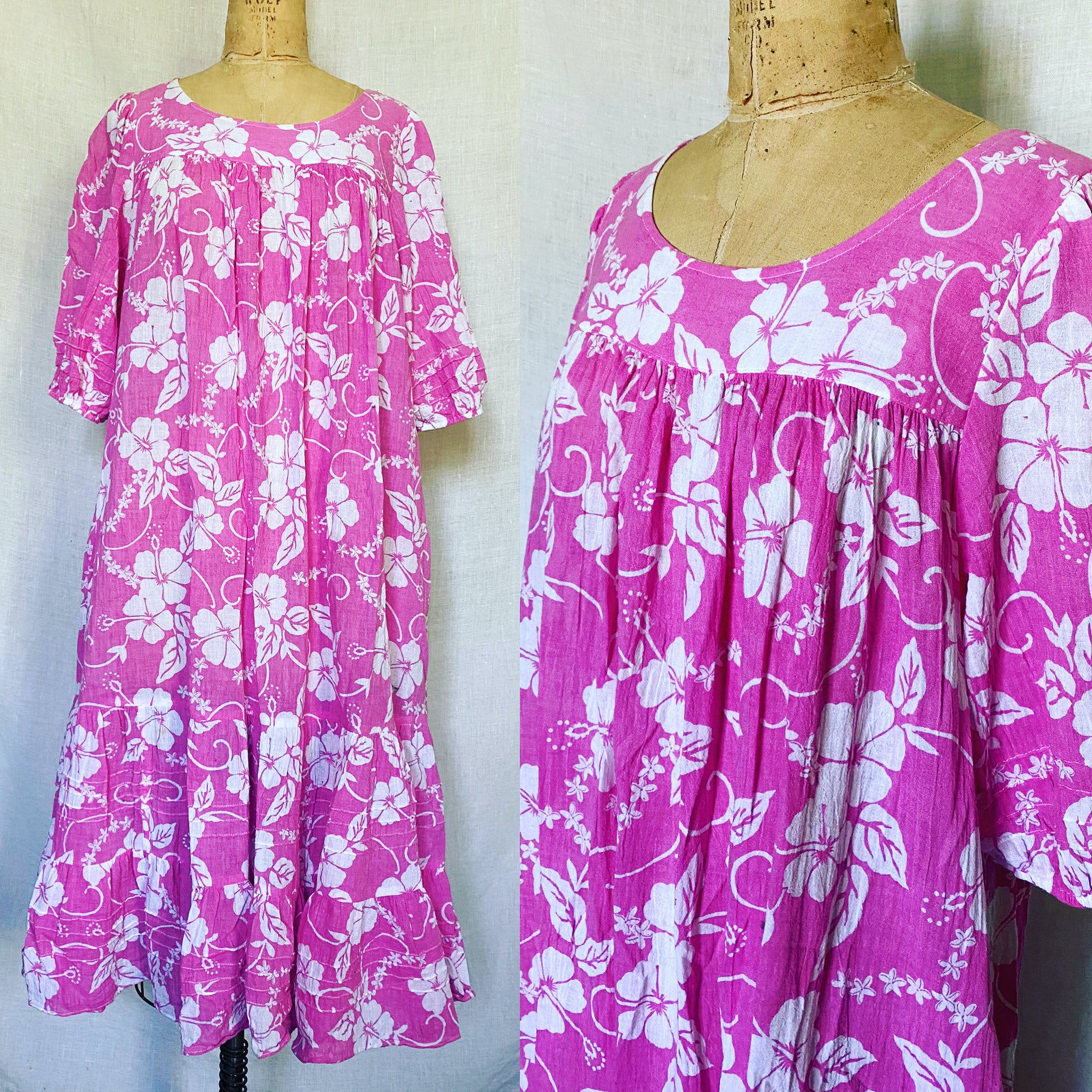 Vintage Hawaiian Pink Caftan Dress with Pockets Shop THRILLING