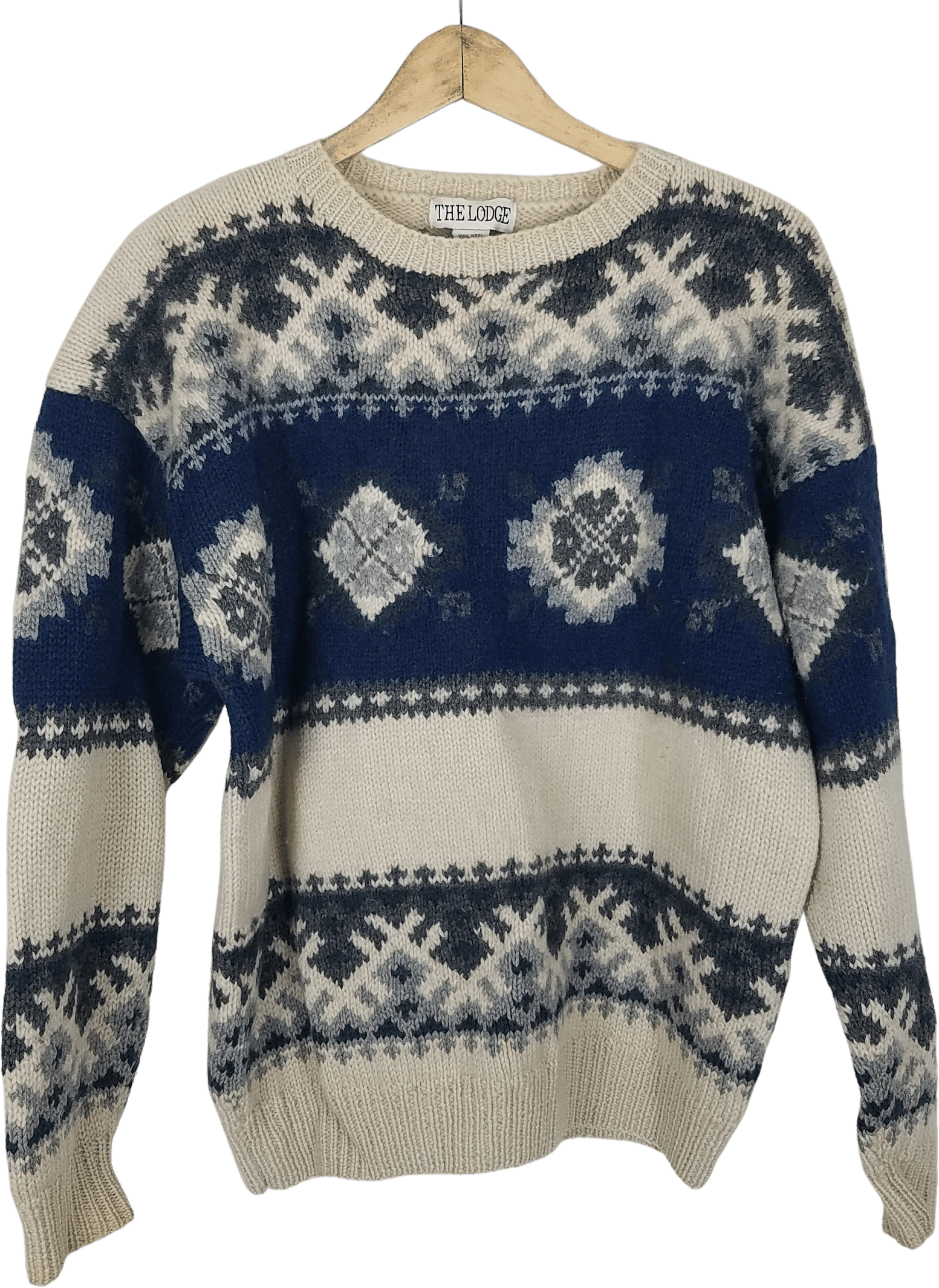 Vintage 90’s Blue Multicolor Wool Fair Isle Snowflake Knit Crewneck ...