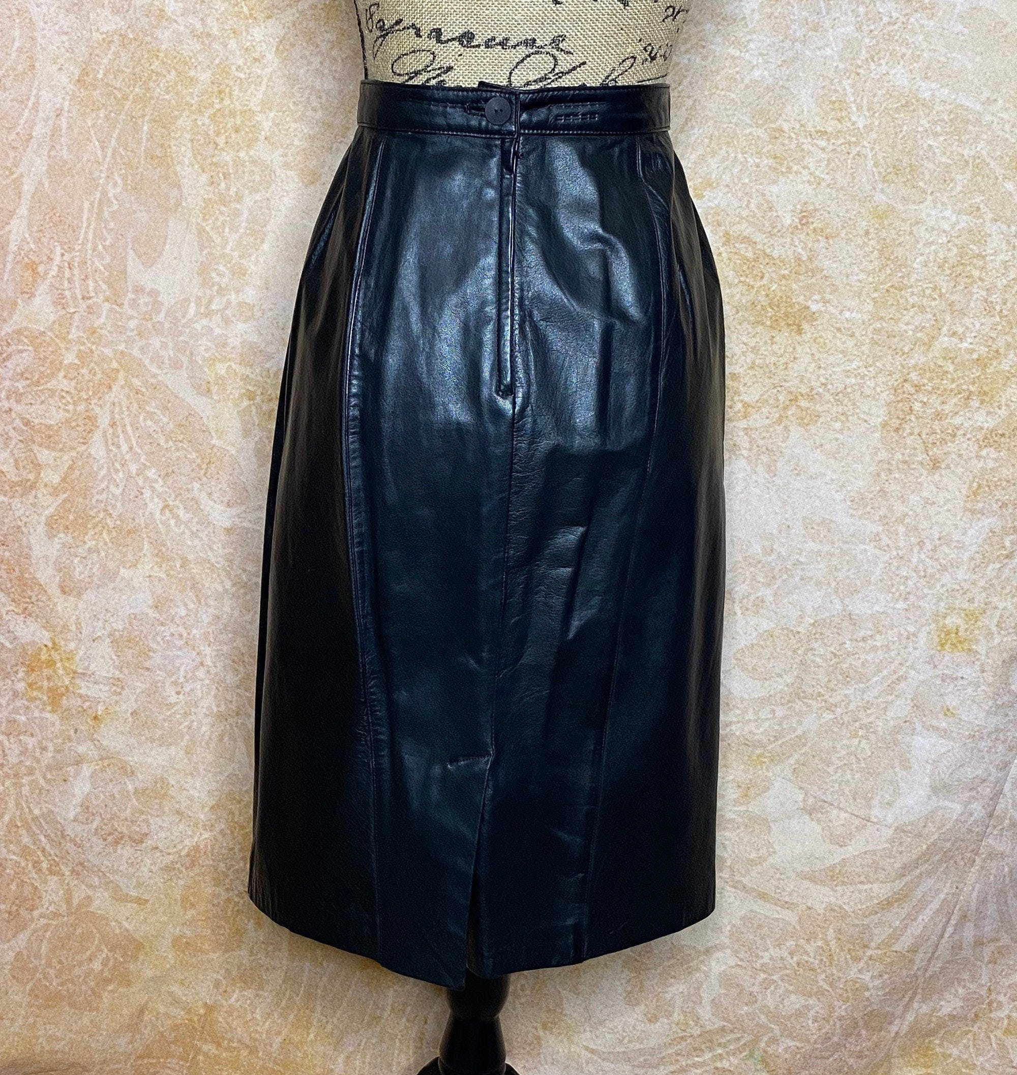 Vintage 80's A-Line Black Leather Skirt by Evan Davies | Shop THRILLING