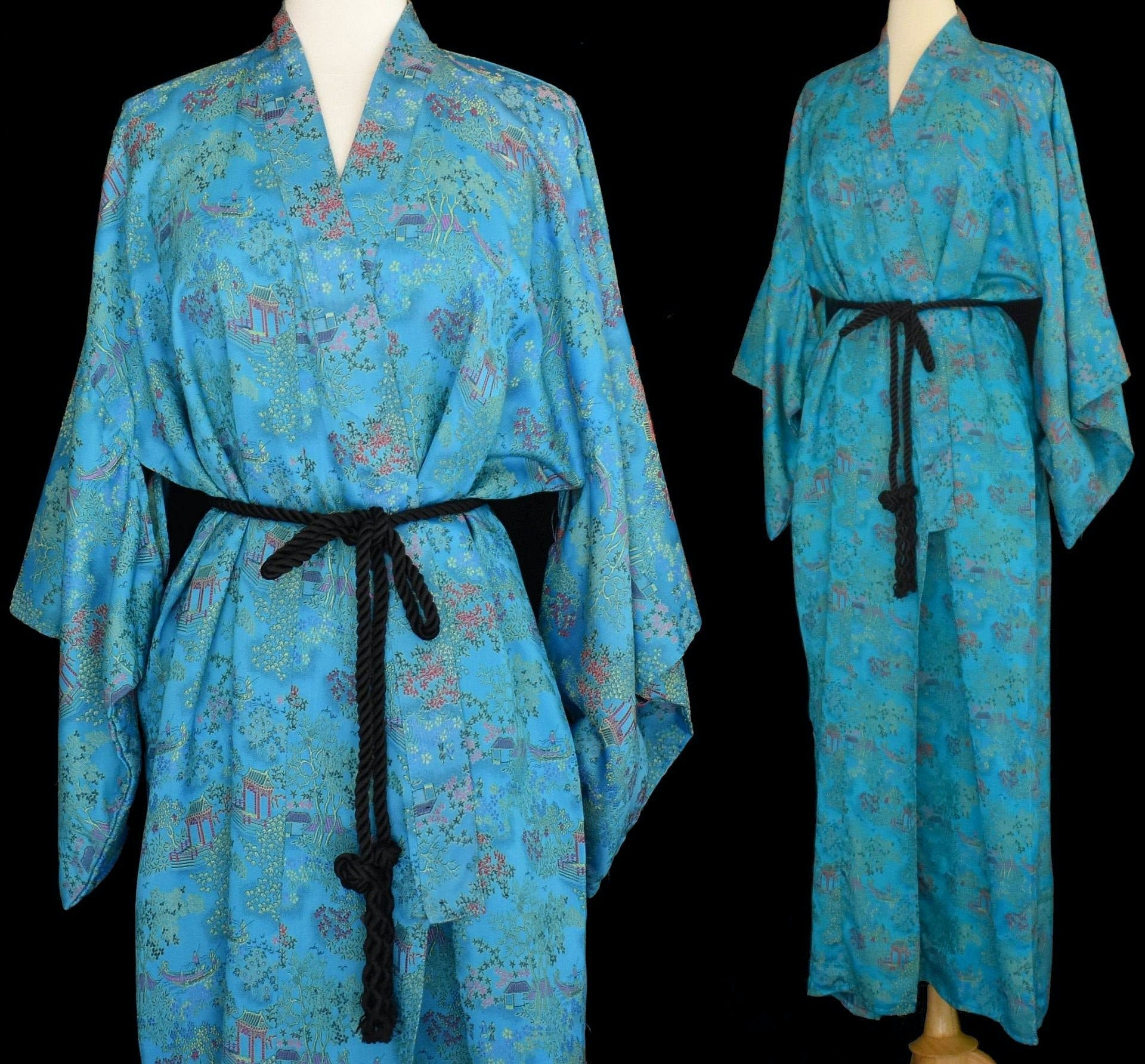 Vintage 60’s Blue Chinoiserie Kimono Sleeve Rayon Robe by Jade | Shop ...