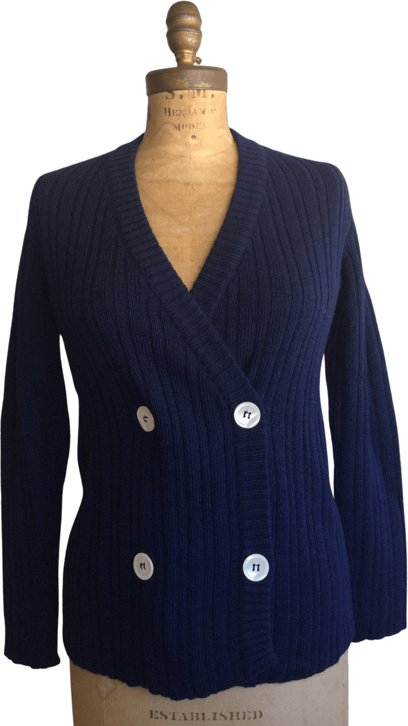 Vintage Double Breasted Navy Blue Ribbed Cardigan by Hirshleifers ...
