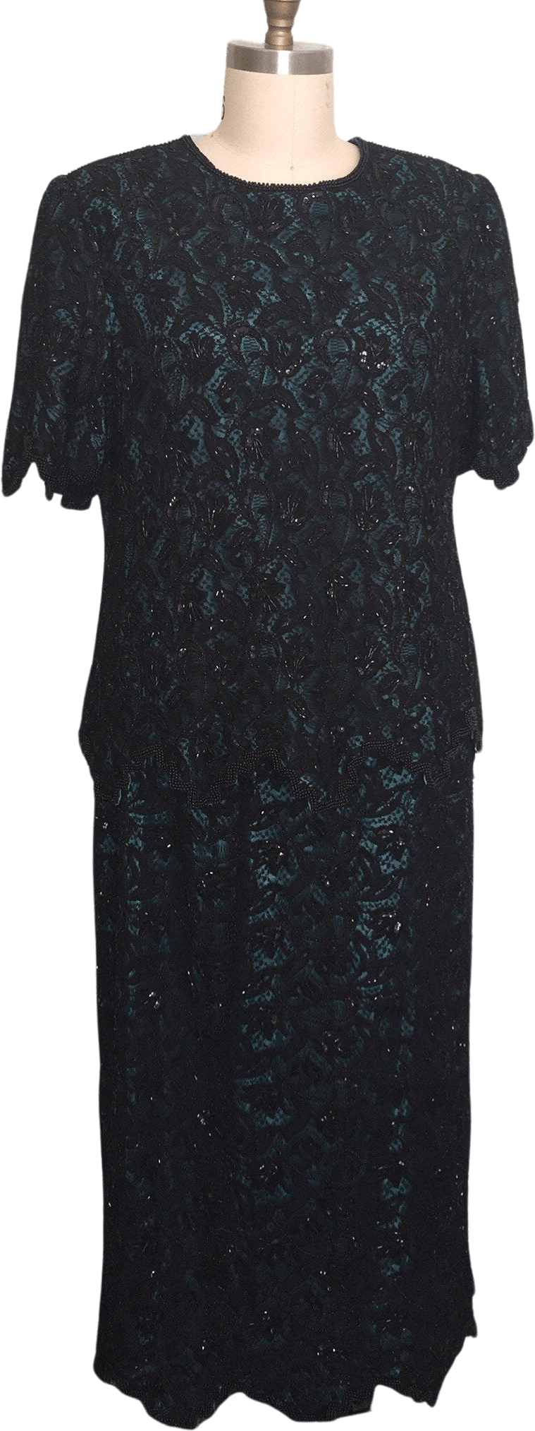 Vintage 80’s Black and Teal Beaded Lace Dress by Brilliante | Shop ...