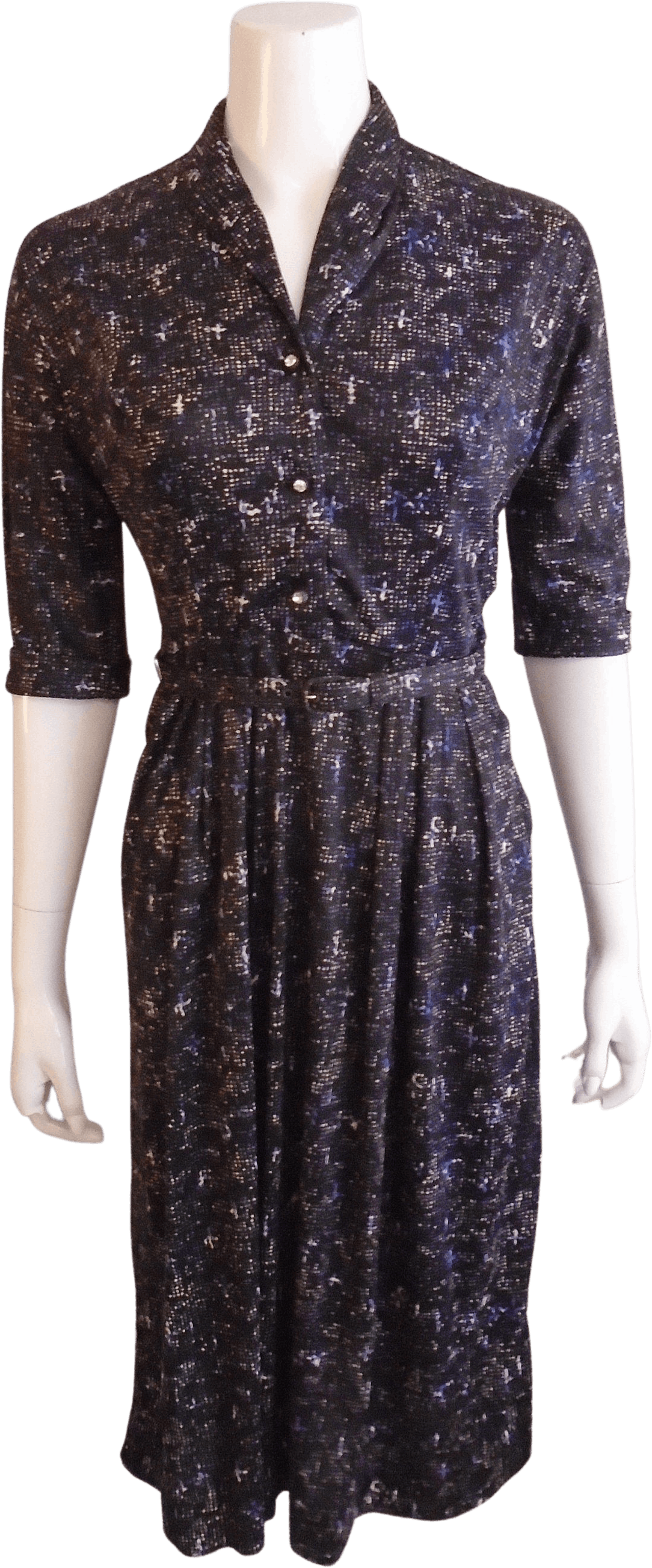 Vintage 50’s Black with Multicolor Speckled Belted Shirt Dress | Shop ...