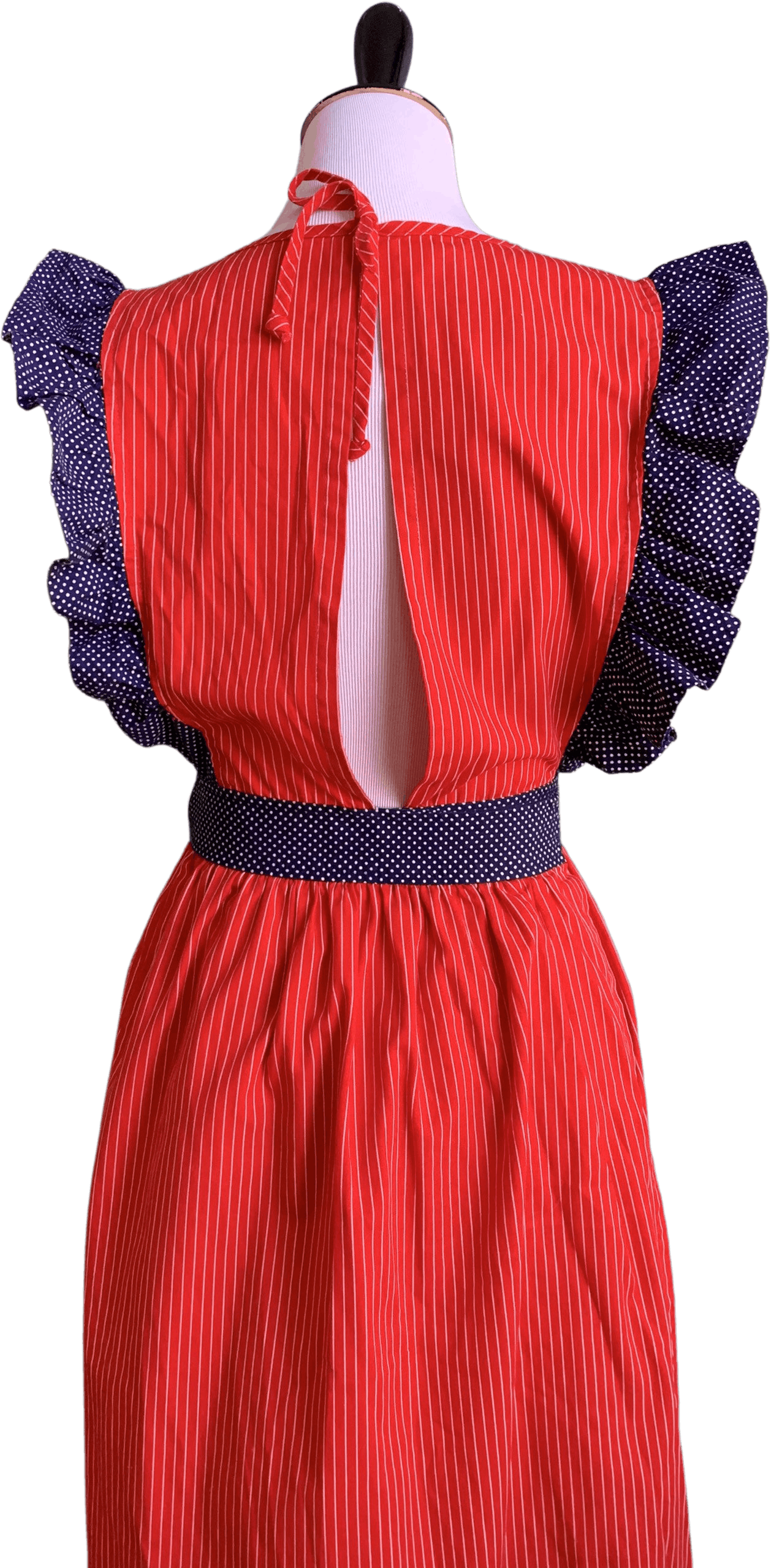 Vintage 70’s Red Blue Apron Ruffle Dress by Design House Shop THRILLING