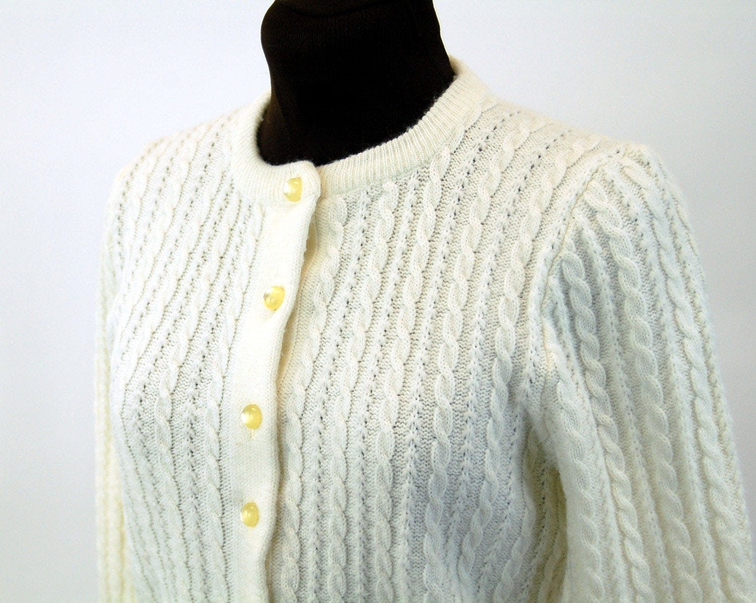 Vintage 60's Ivory Wool Cable Knit Cardigan | Shop THRILLING