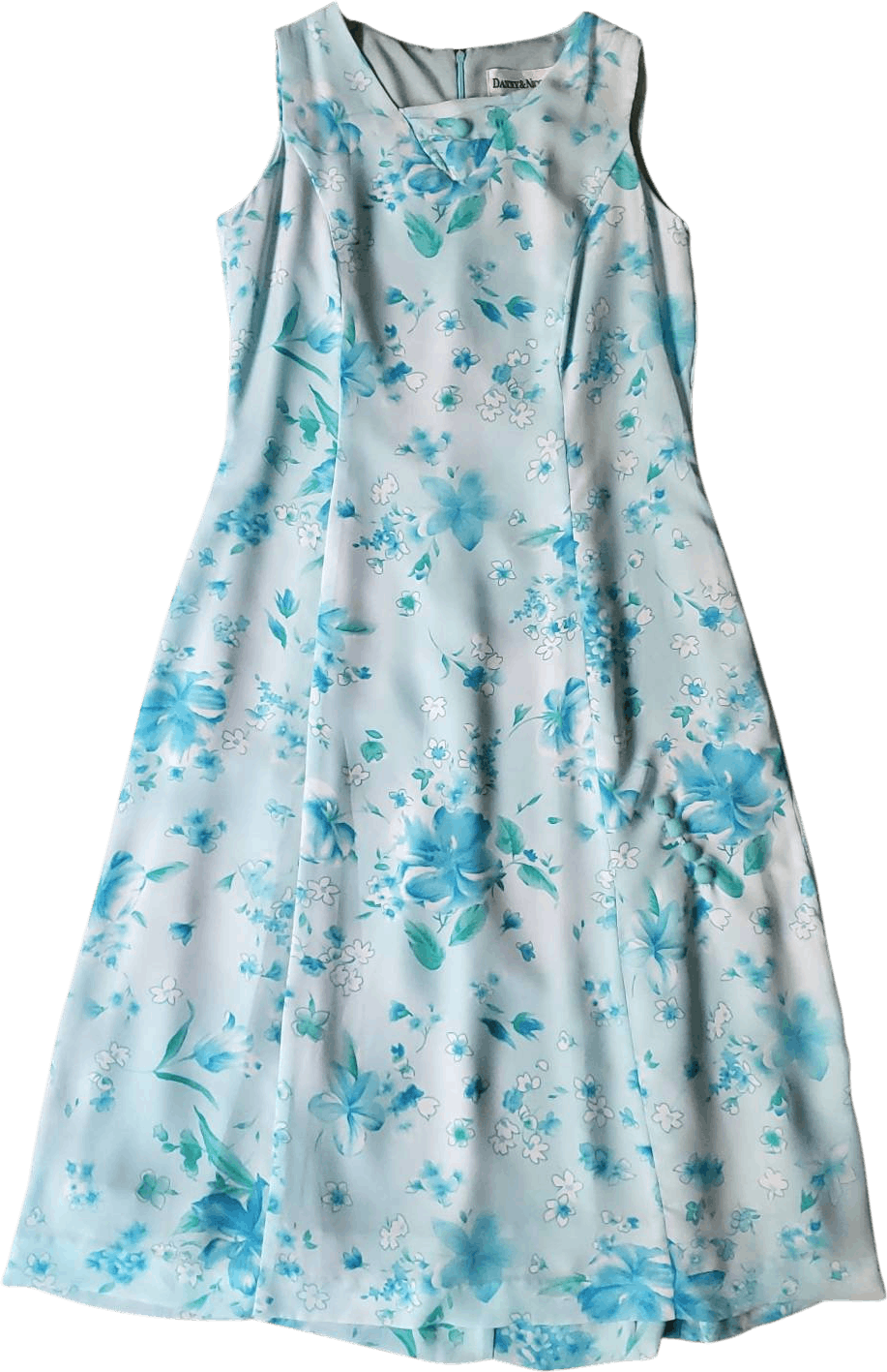 Vintage 90’s Blue and Green Watercolor Floral Chiffon Dress by Danny ...