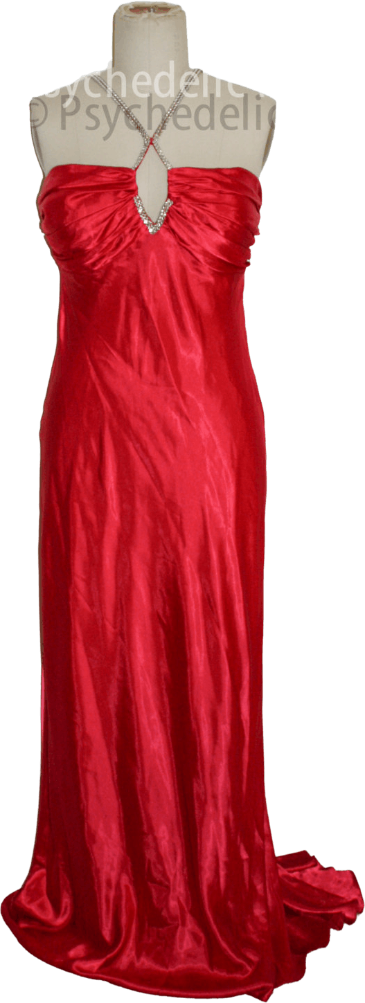 Vintage 90’s Red Satin Rhinestone Halter Gown with Fish Tail Train Detail by I | Shop THRILLING Vintage 90’s Red Satin Rhinestone Halter Gown with Fish Tail Train Detail by I | Shop THRILLING