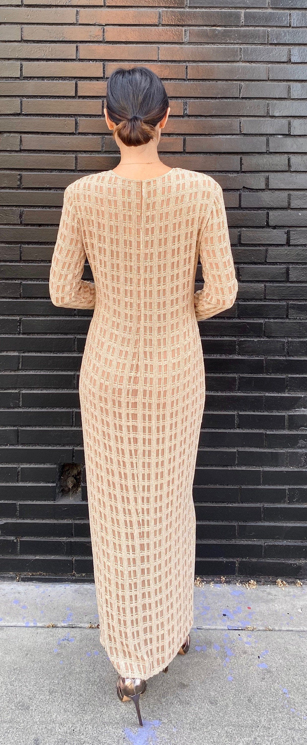 Vintage White Checker Print Beaded Maxi Sheath Dress by Calvin Klein ...