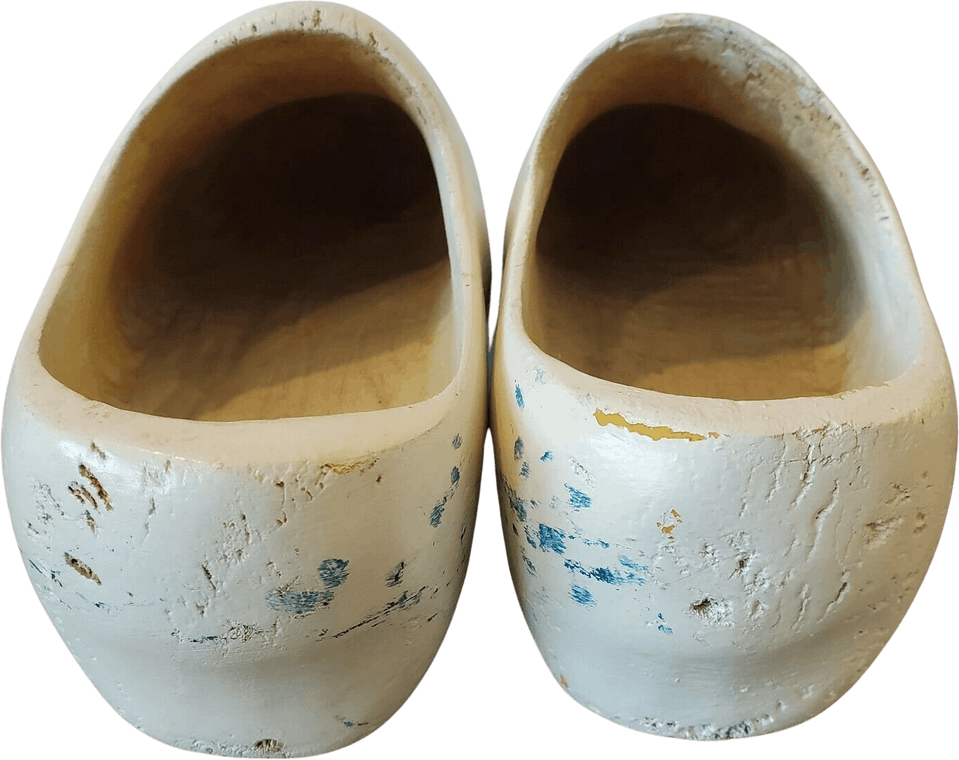 Vintage White Hand Carved Wooden Clogs with Blue Bottom Shop THRILLING