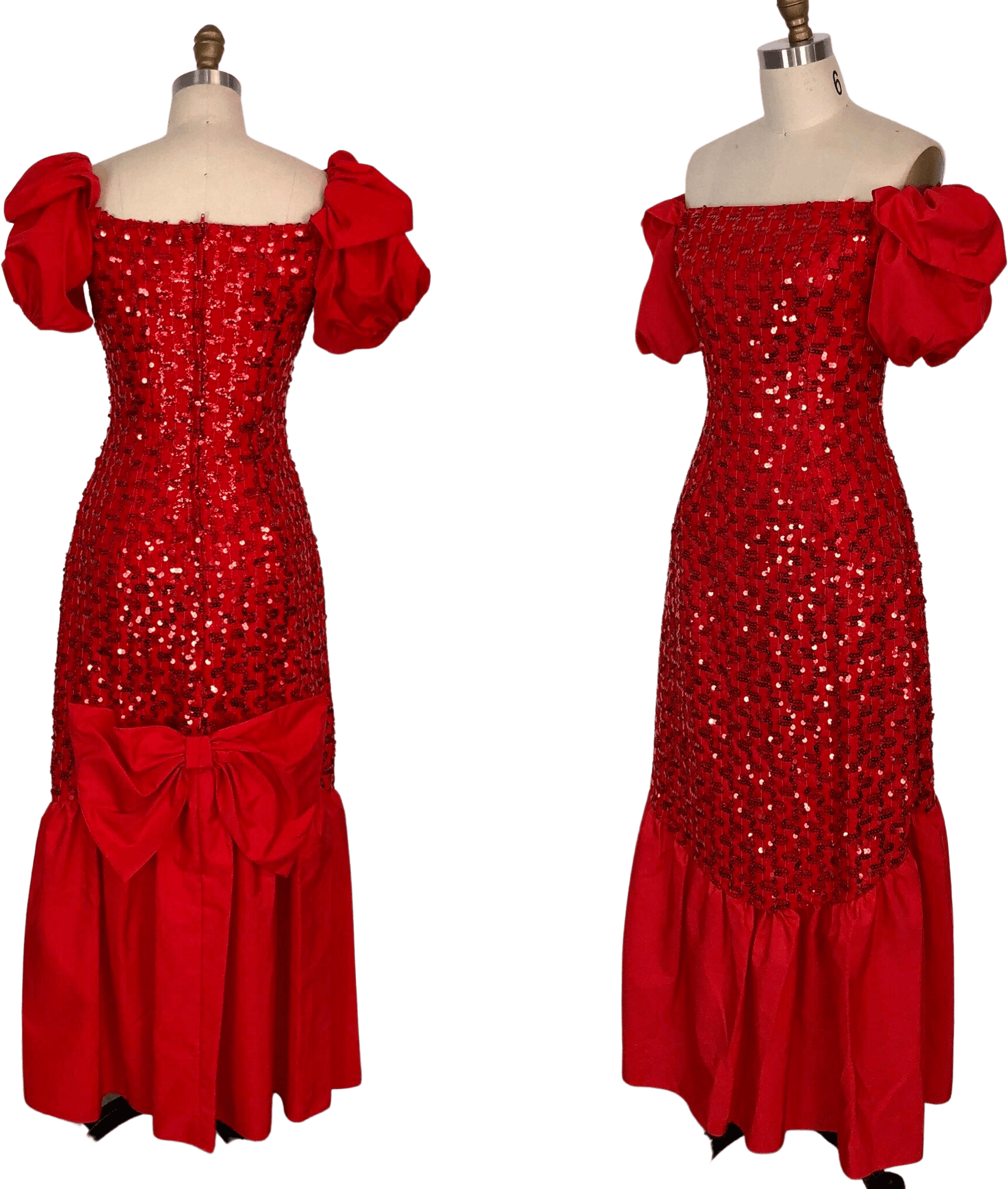 Vintage 80’s Red Sequin Puff Sleeve Gown | Shop THRILLING