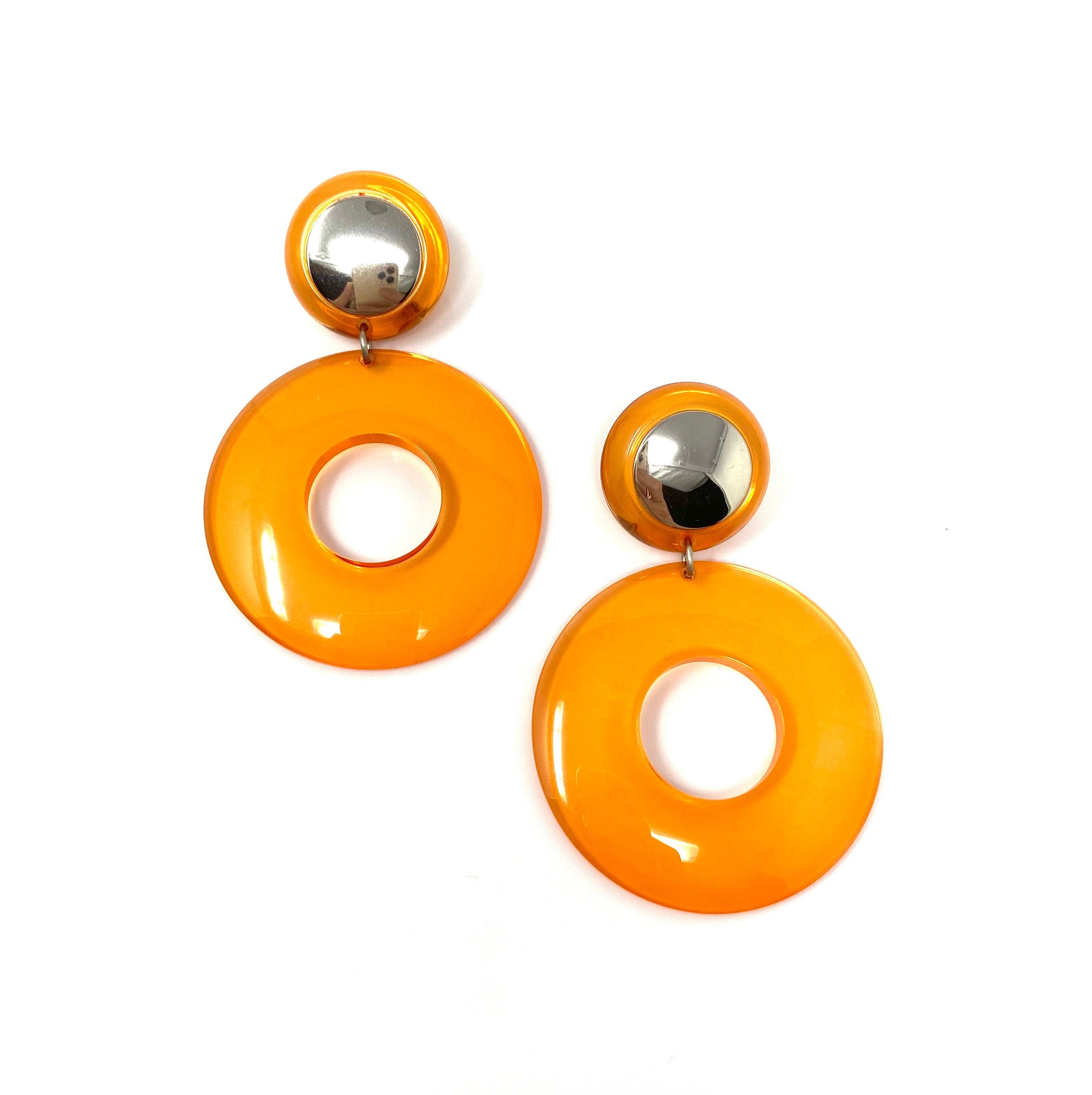 Vintage 80's Orange Lucite Statement Earrings | Shop THRILLING