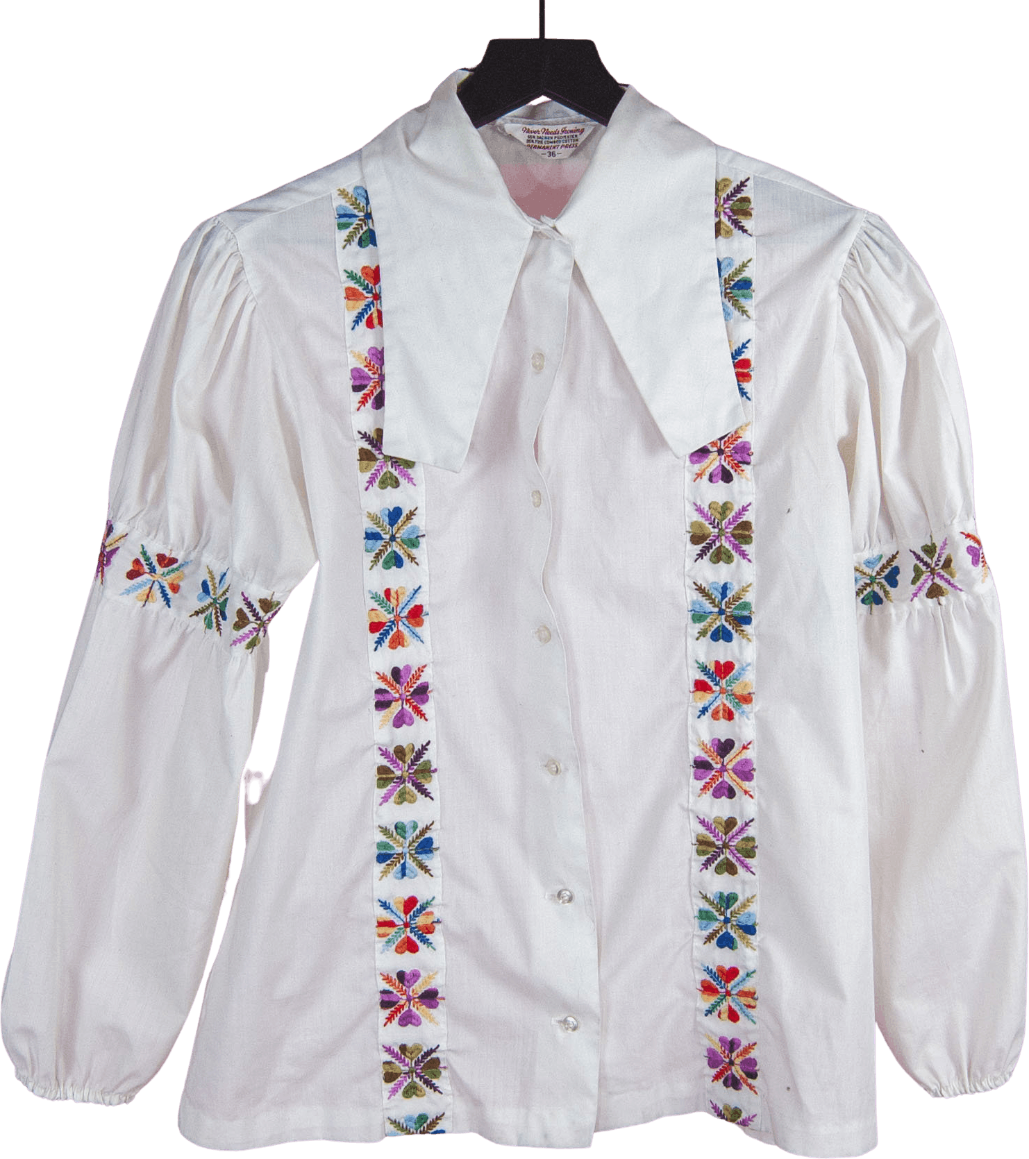 Vintage 60's White Embroidered Floral Blouse by Never Needs Ironing ...