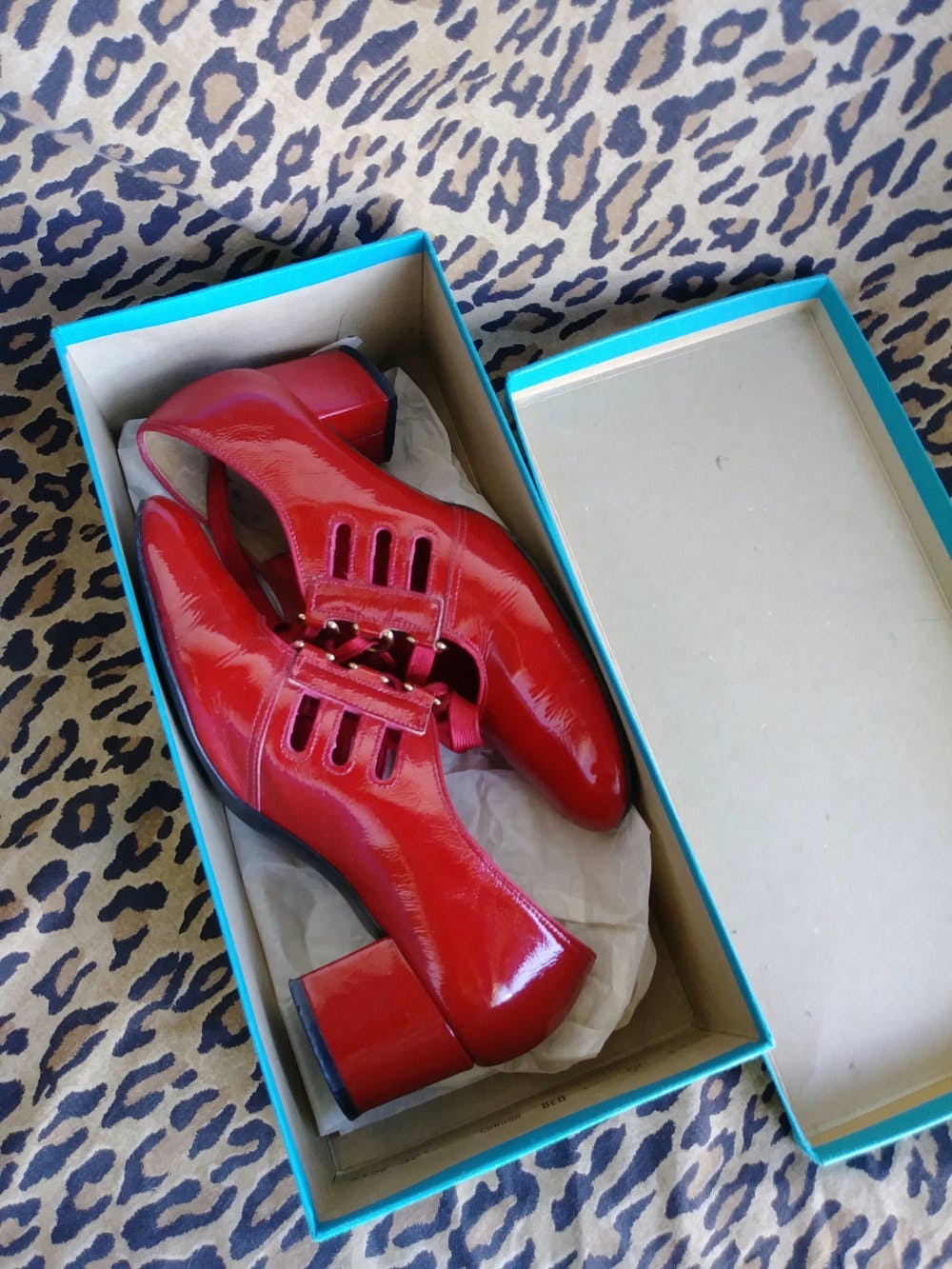 Vintage 60's/70's Lace Up Red Patent Leather Shoe by Joyce Shop THRILLING