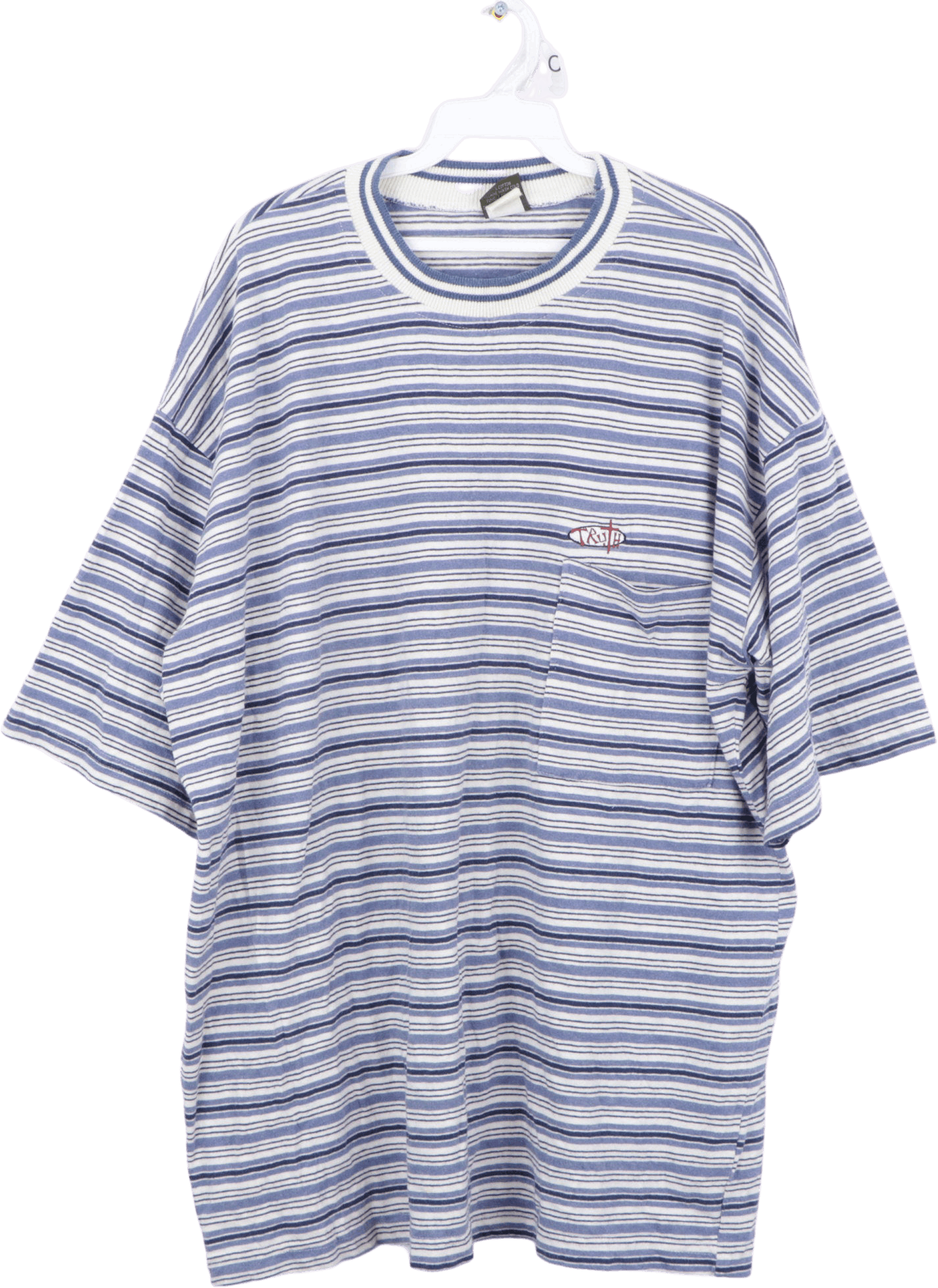Vintage 90's Men's Blue Striped Pocket T-Shirt by Truth | Shop THRILLING