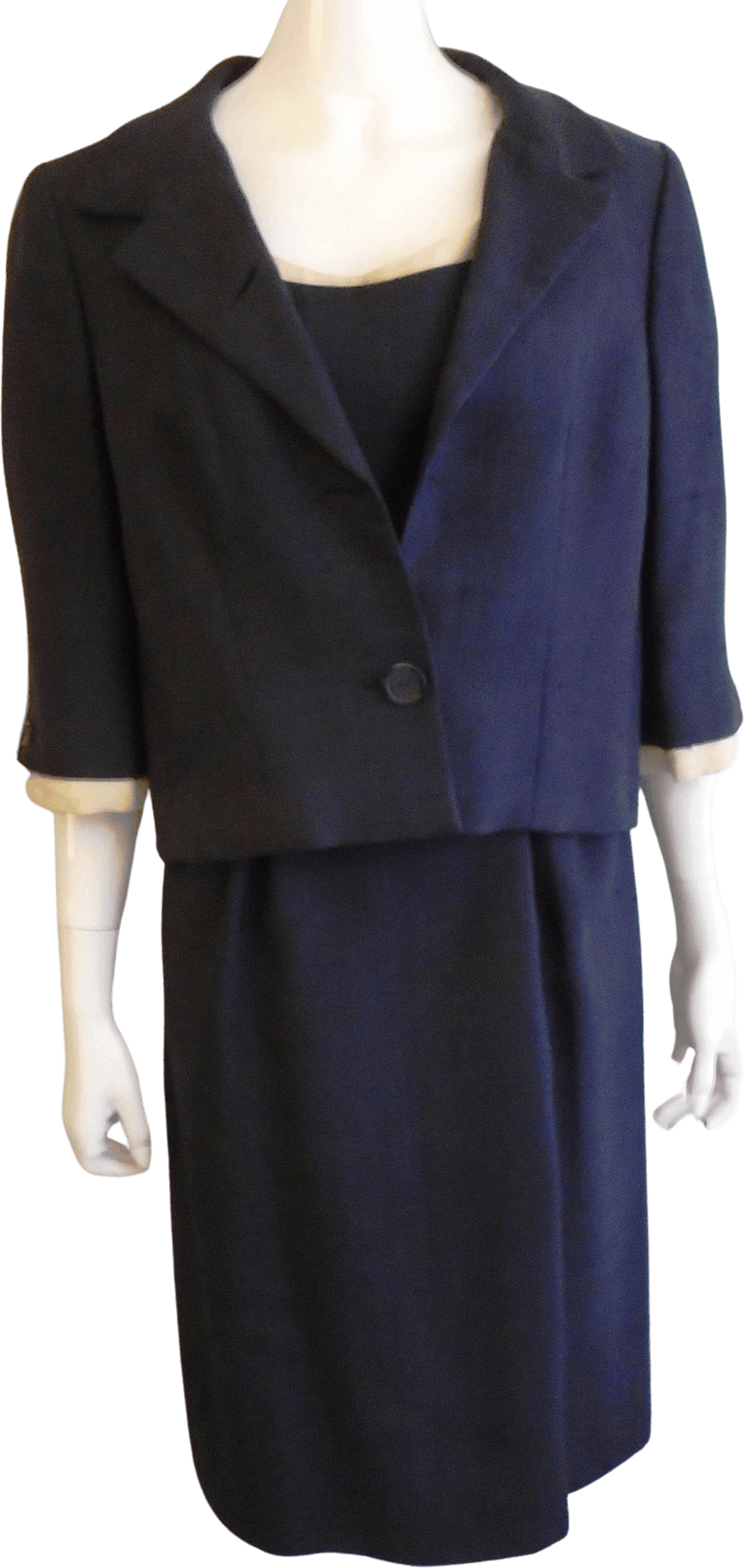 Vintage 50’s Navy Silk and White Trim Blazer and Belted Dress Set by L ...
