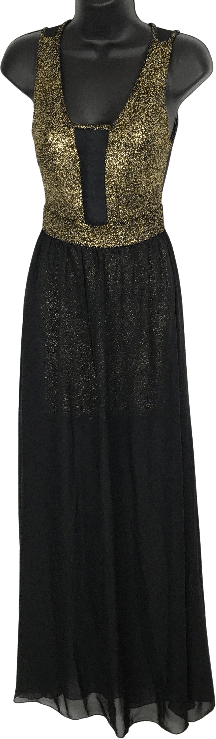 Vintage 80's Sheer Black and Sparkle Gold Sleeveless Maxi Dress by A ...