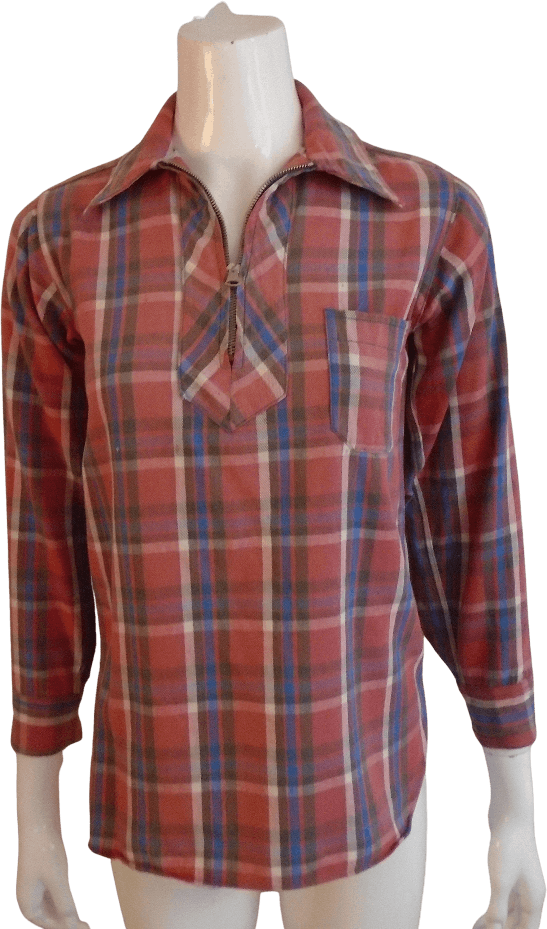 Vintage 50’s Red Plaid Quarter Zip Up Blouse by Two Legs | Shop THRILLING