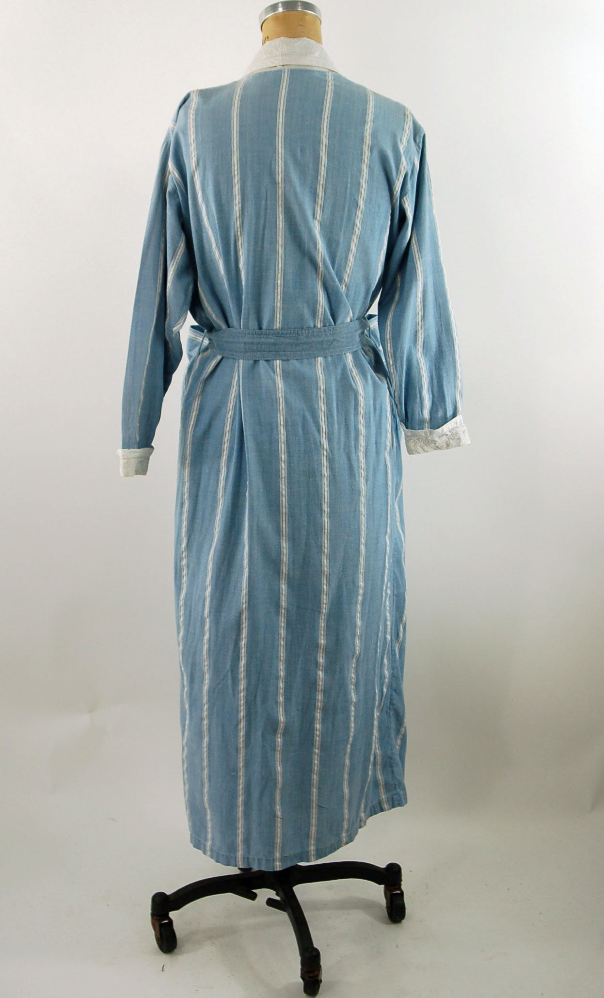 Vintage 70's Blue and White Striped Cotton Robe with Shawl Collar by ...
