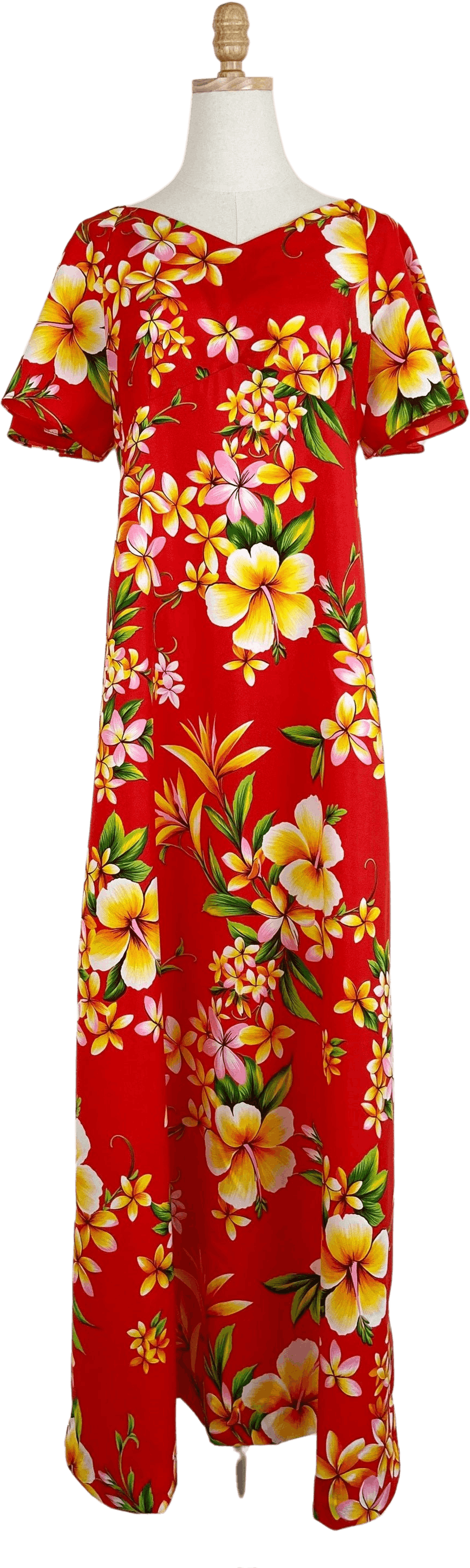 Vintage 60's Red and Yellow Hawaiian Floral Maxi Dress by Hukilau