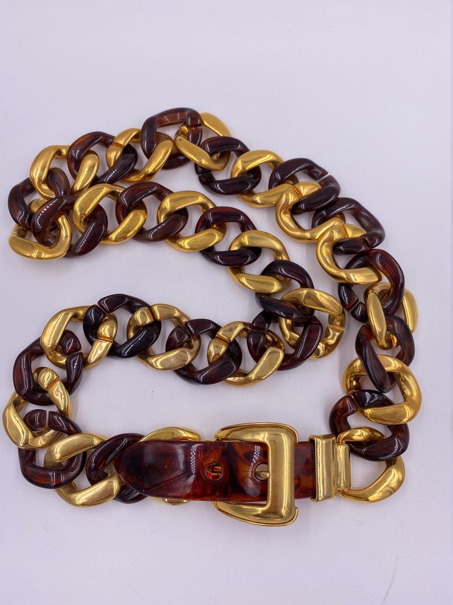 Vintage 70’s Tortoise Shell Lucite and Gold Chain Link Belt | Shop ...