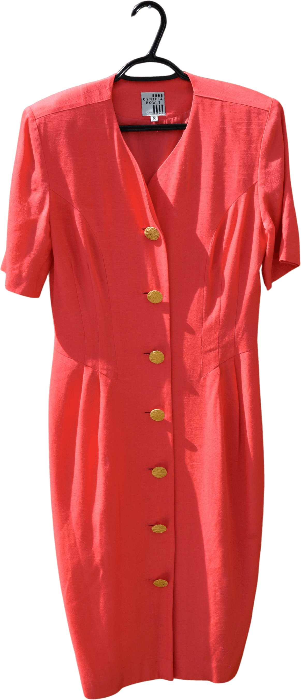 Vintage 80’s Coral Dress with Gold Button Detail by Cynthia Howie