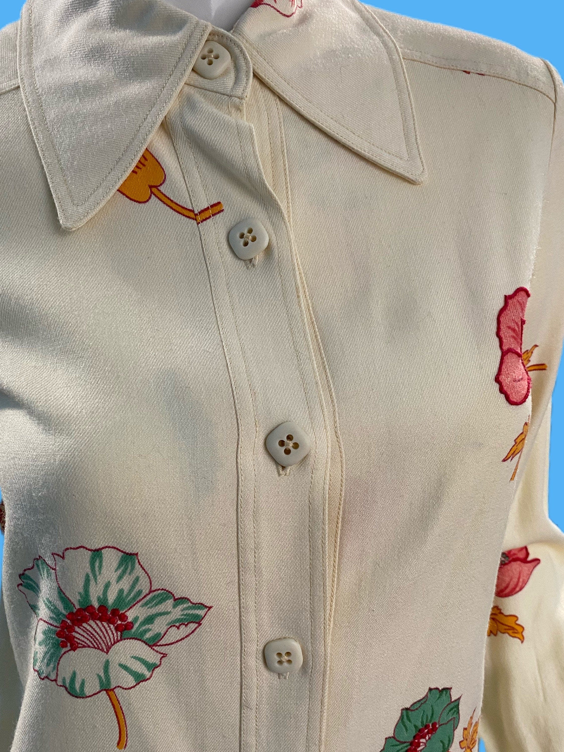 Vintage 70's Wool Floral Embroidered Button Down Blouse | Shop THRILLING