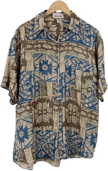 Vintage 80’s Blue and Brown Patterned Silk Shirt by Adrian Jordan ...