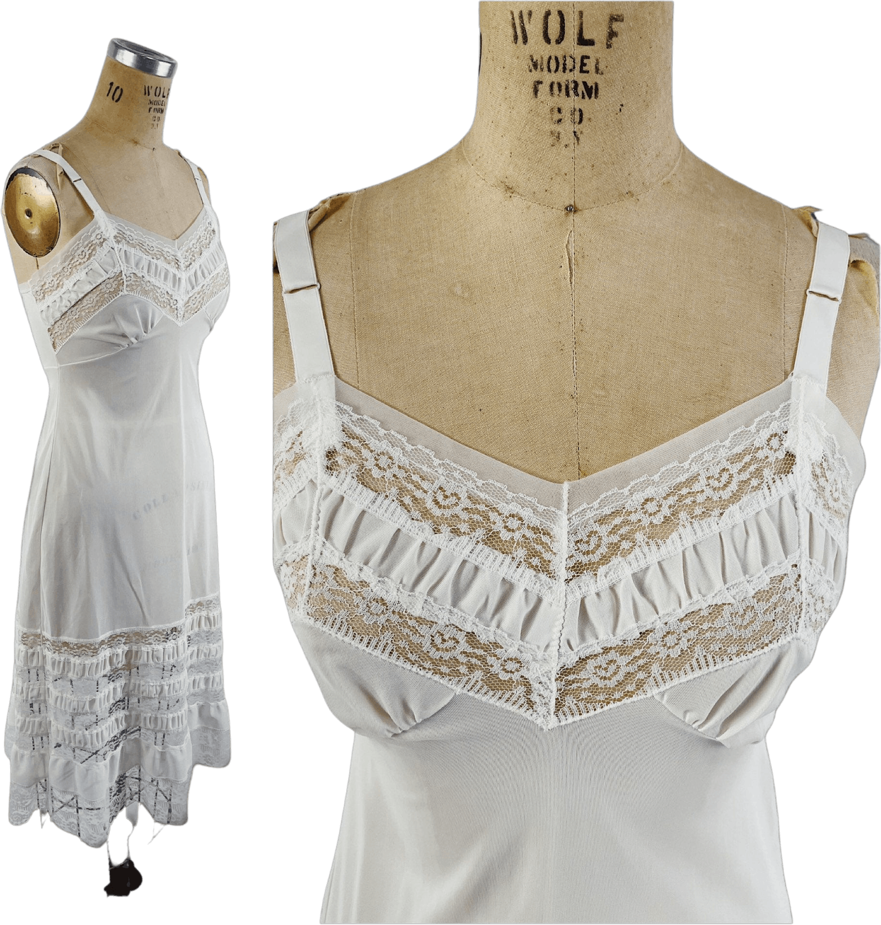 Vintage 50s Lace And Ruched Insert White Nylon Slip Shop Thrilling 6306