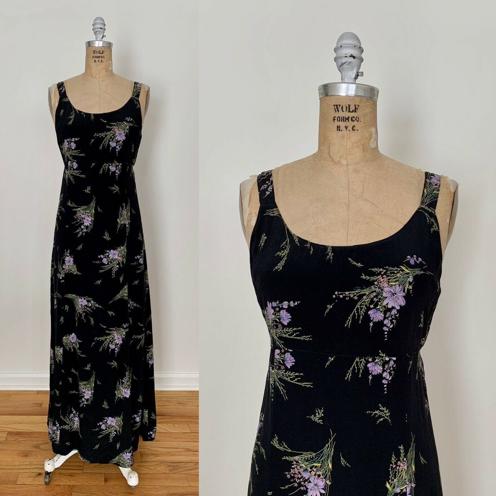 Vintage 90's Black and Purple Romantic Floral Maxi Dress by EXPRESS ...