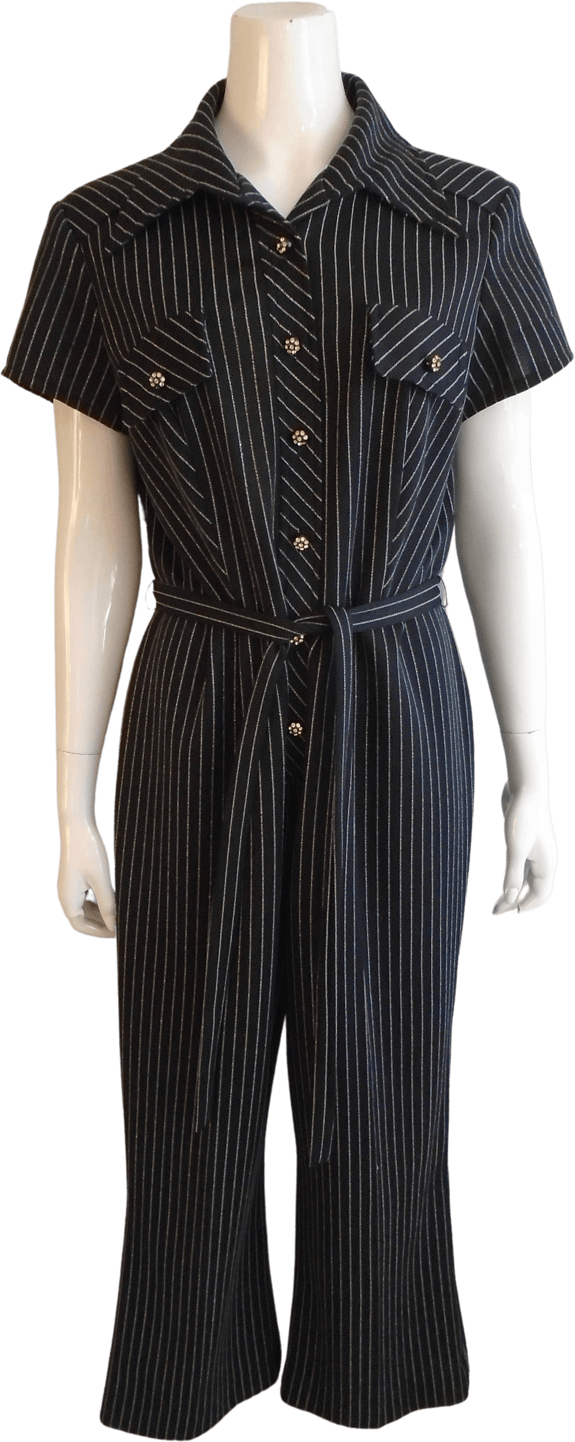 Stripes Printed Button Down Belted Full Jumpsuit