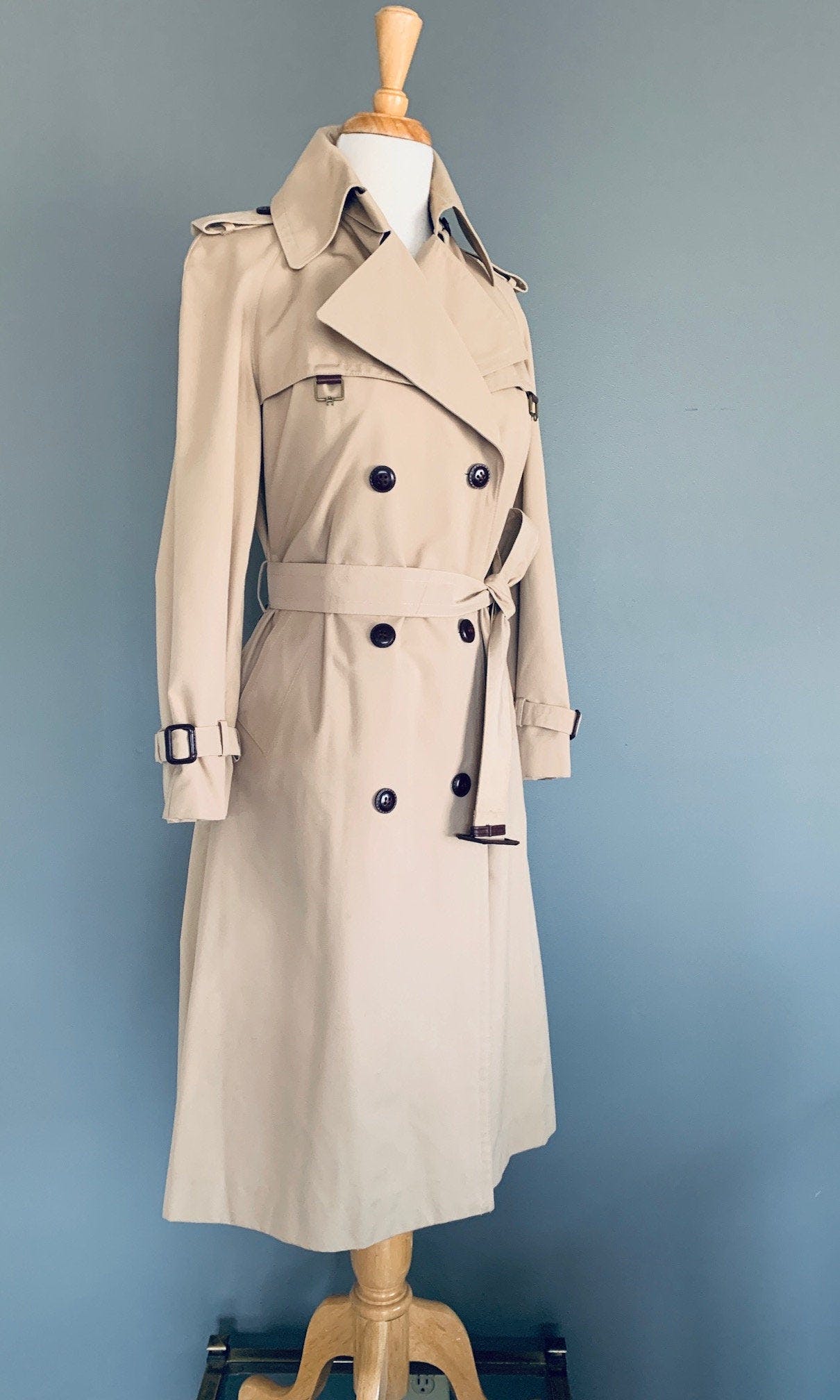 Vintage 70’s/80’s Beige Leather Trim Belted Trench Coat by Etinne ...