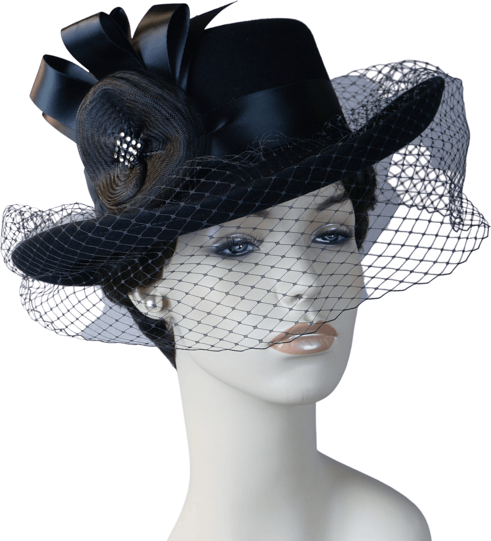 Vintage Black Veiled Derby Hat, Church Hat, Statement Hat Shop THRILLING