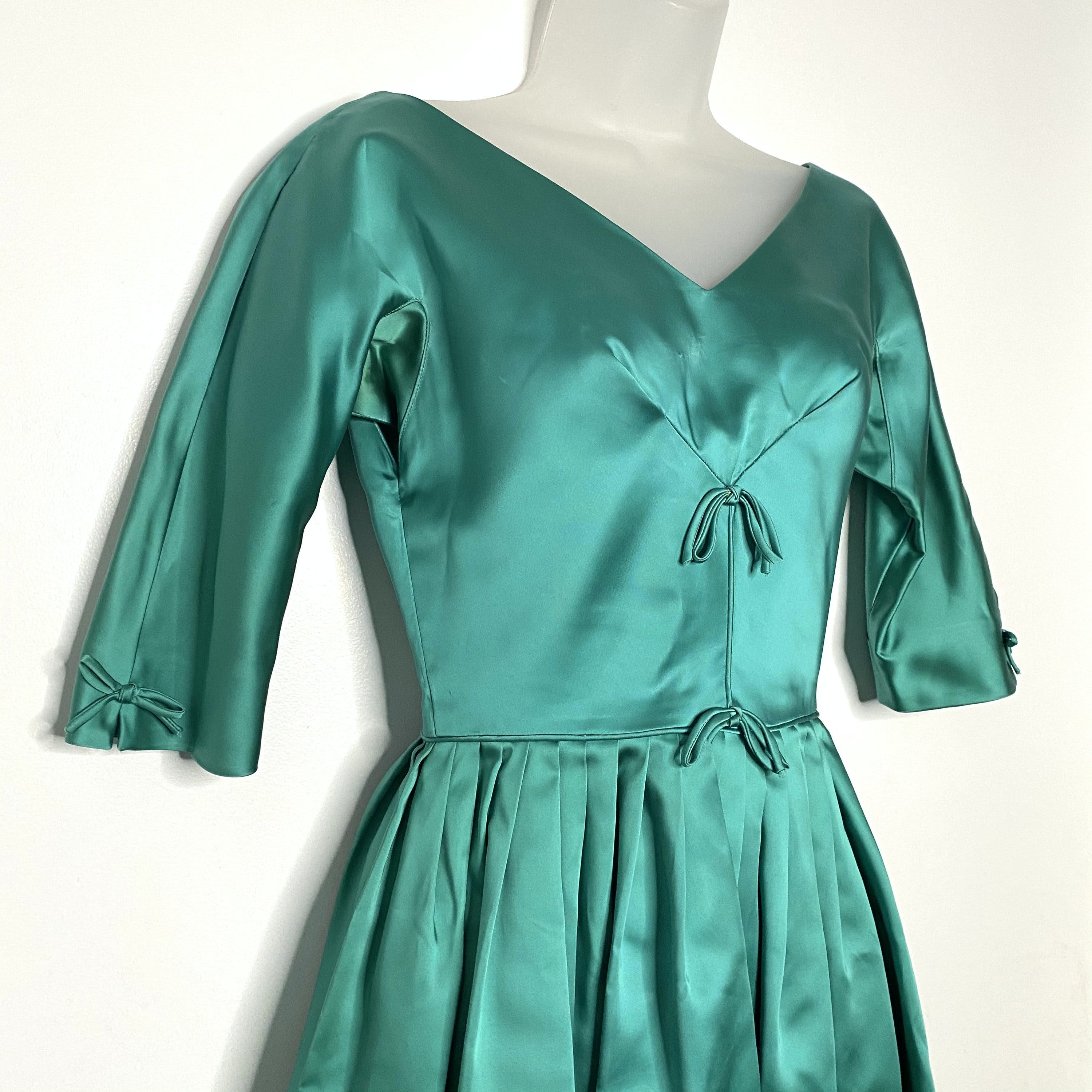 Vintage 50's/60's Green Satin Cocktail Dress by Emma Domb | Shop THRILLING