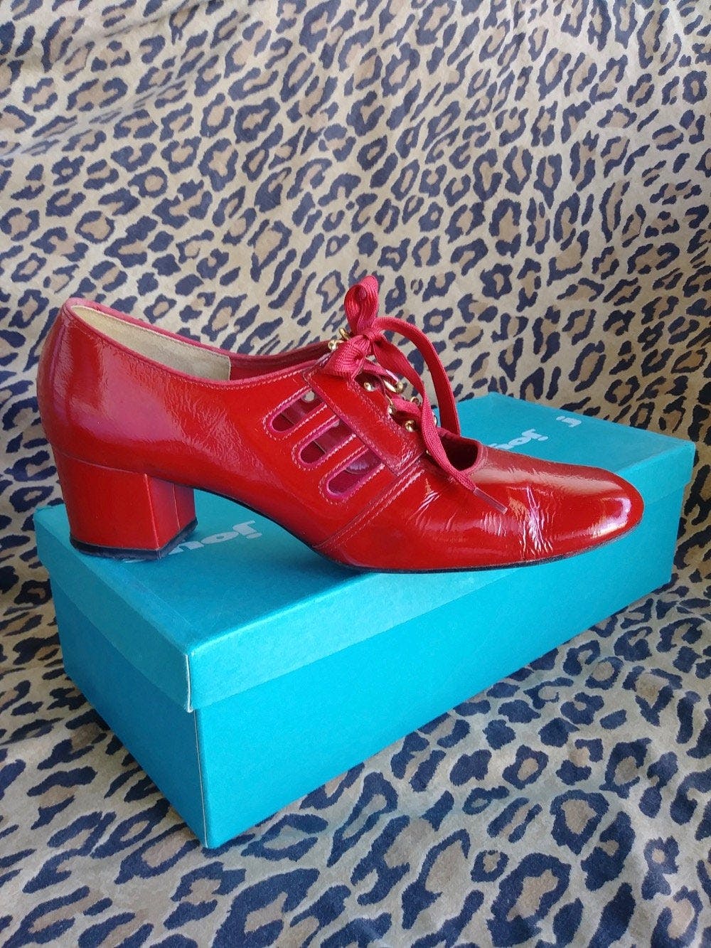 Vintage 60's/70's Lace Up Red Patent Leather Shoe by Joyce Shop THRILLING