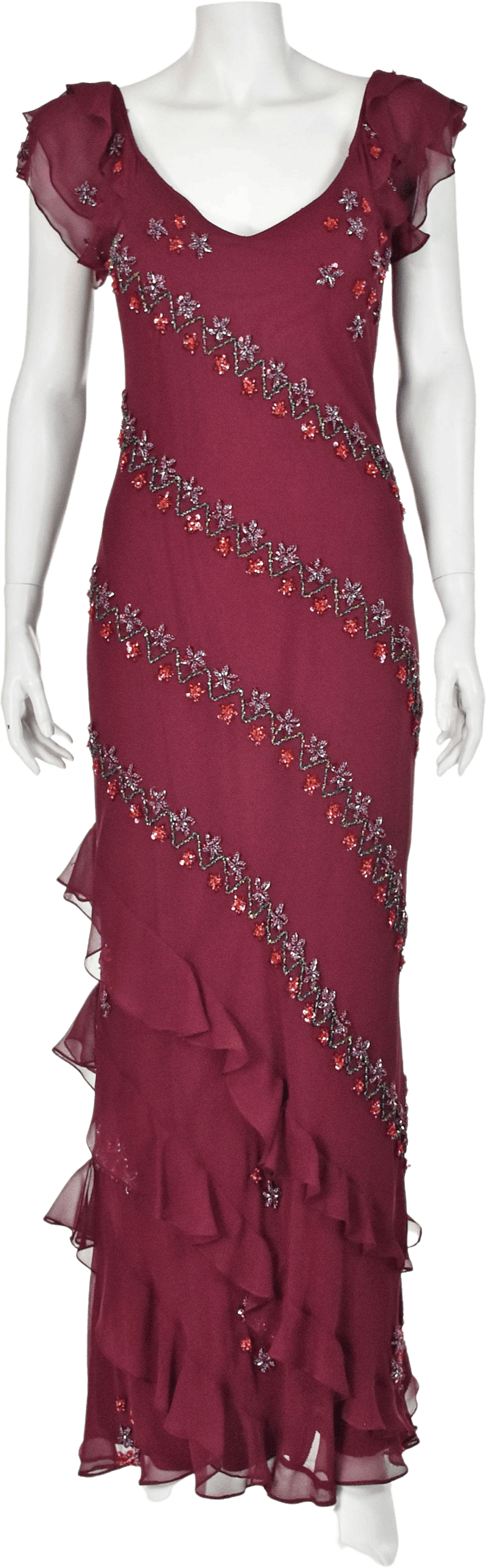 Vintage 90s Burgundy Silk Chiffon Beaded Evening Dress By Max Nugus ...