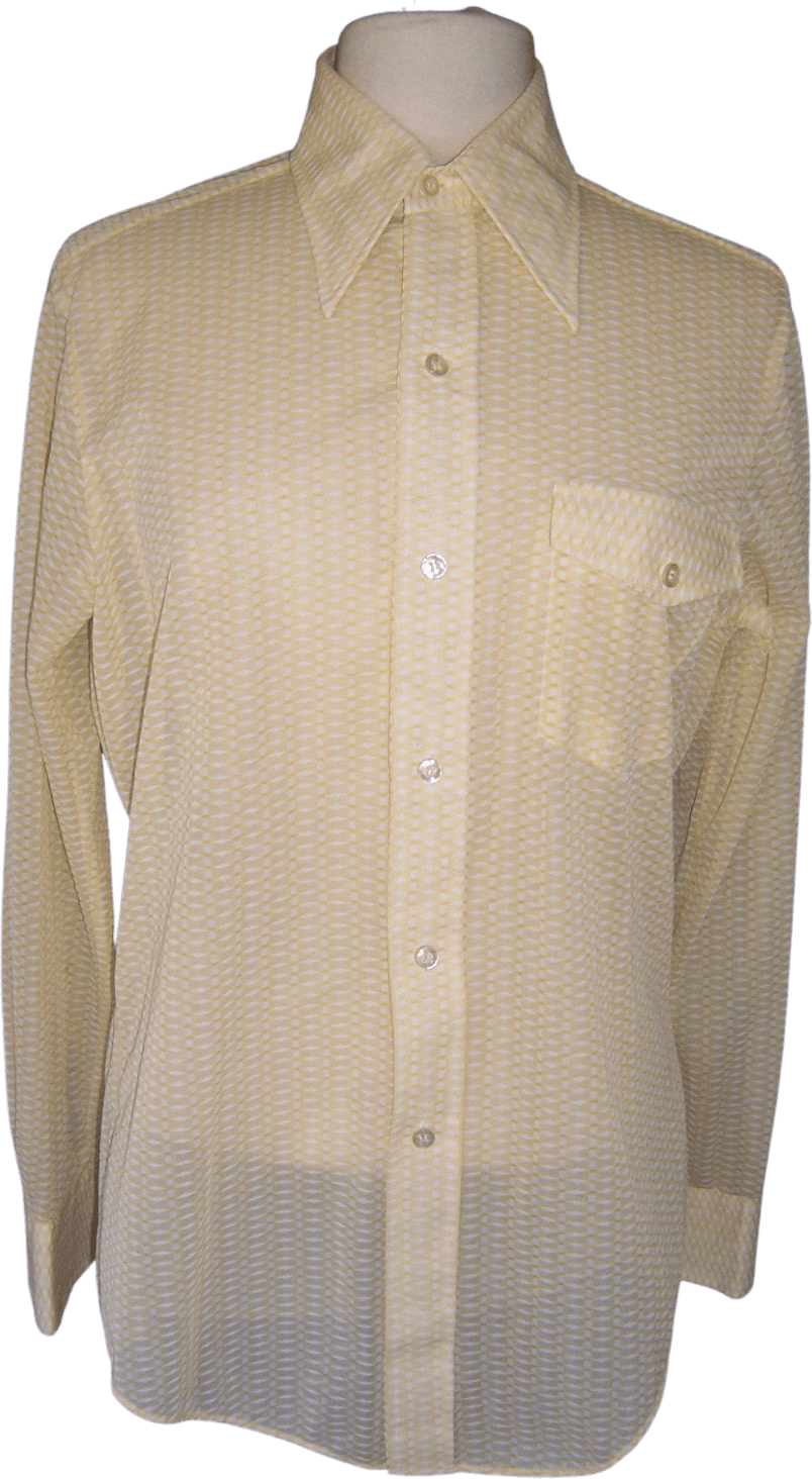 Vintage 70’s Men's Light Yellow and White Printed Button Up by Showcase ...