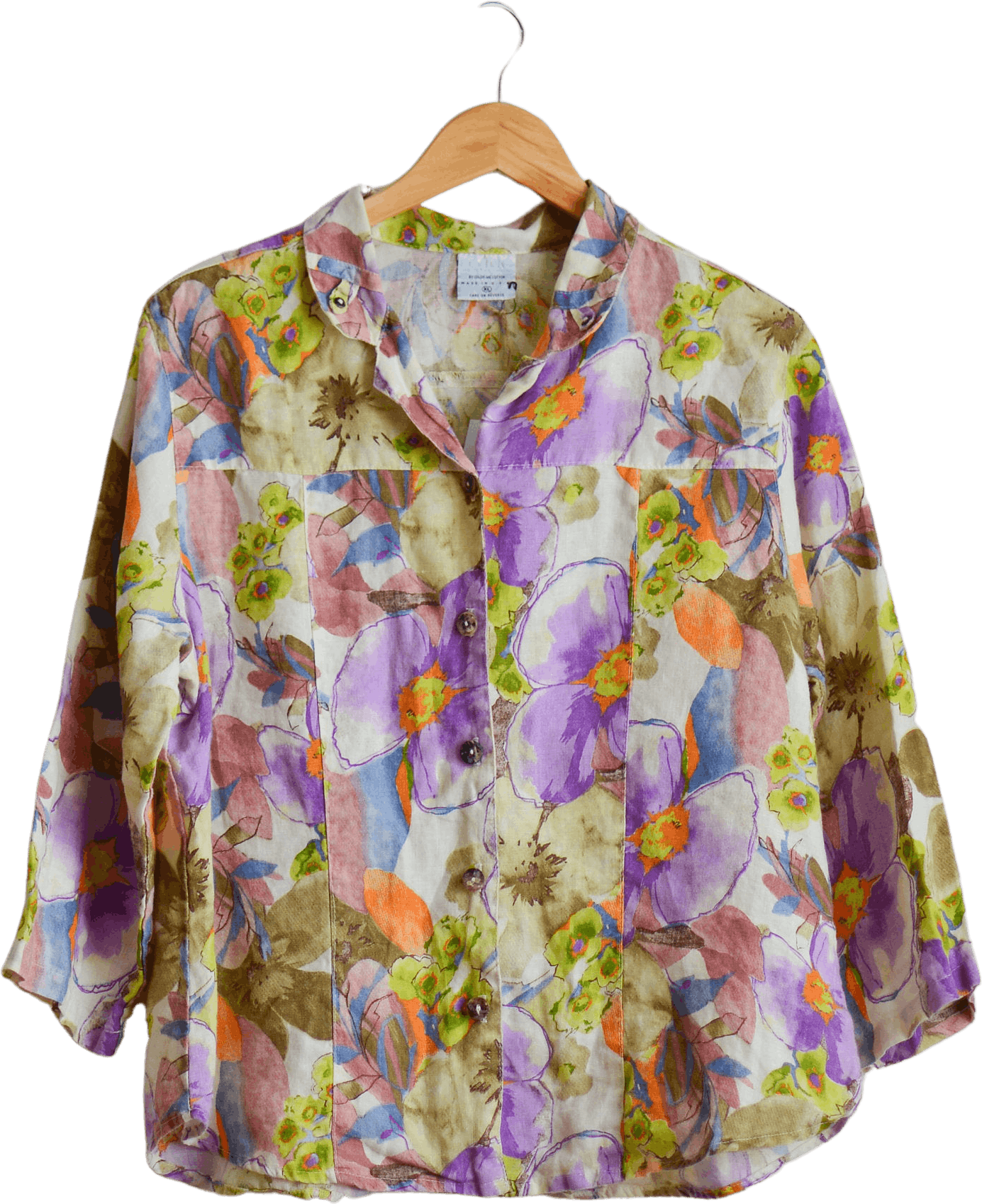 Vintage Multicolor Floral Print Linen Button Up by Click | Shop THRILLING
