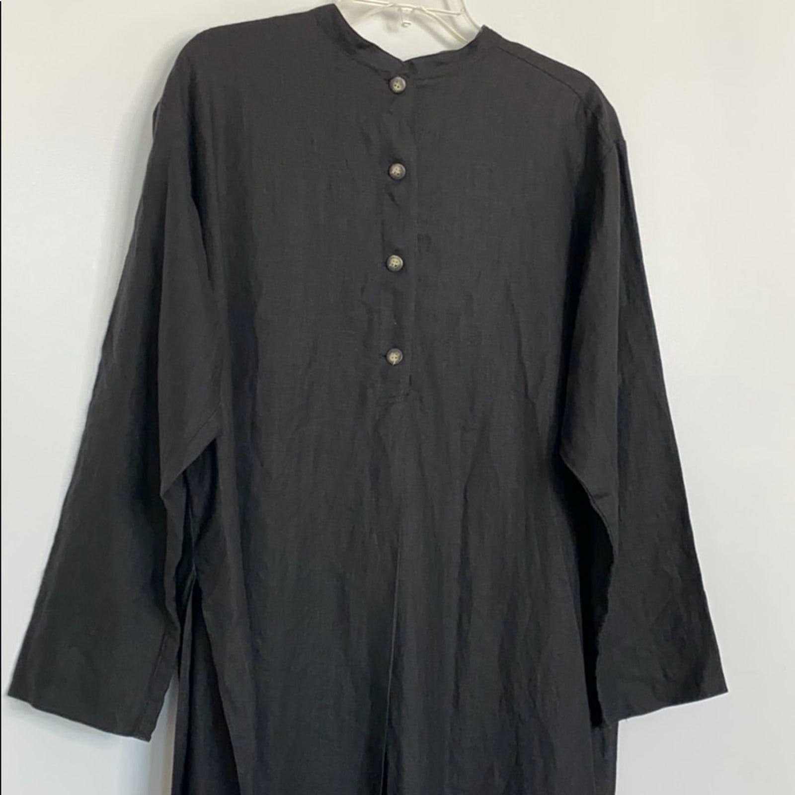 Vintage 90's Black Linen High Slit Tunic | Shop THRILLING